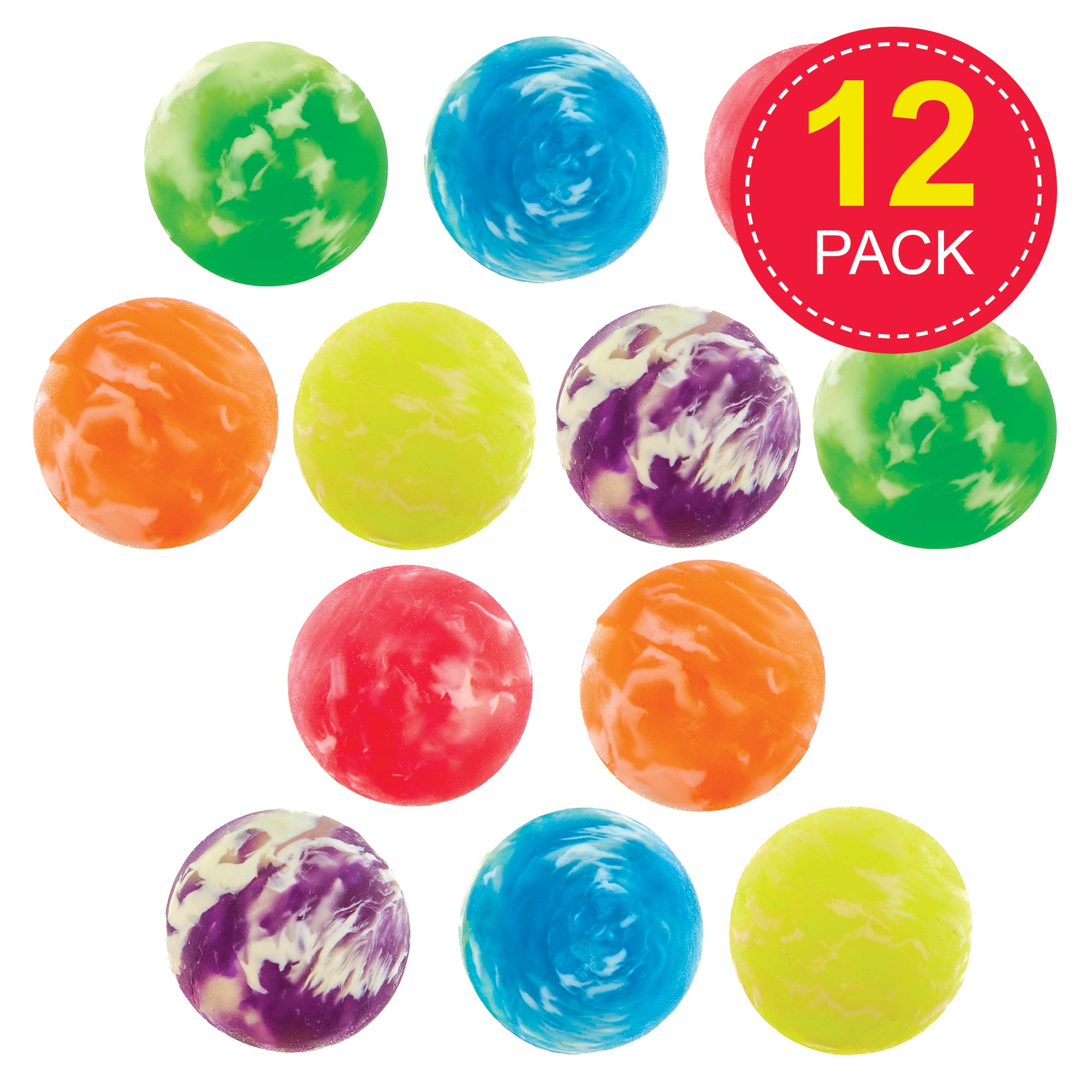 Baker Ross Marble Bouncy Balls - Pack of 12, 27mm Diameter | Assorted Colours
