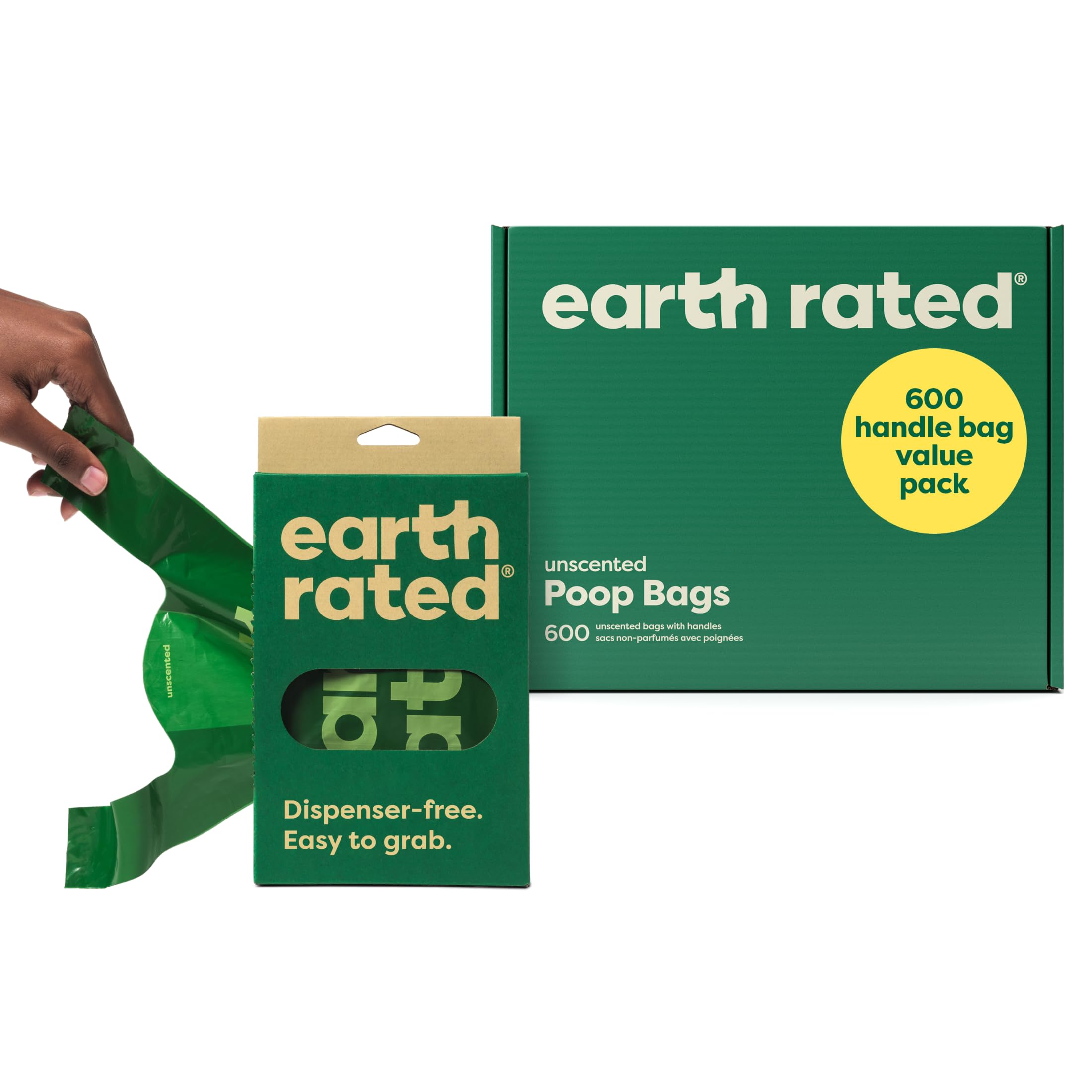 Earth Rated Dog Poo Bags with Handles Value Pack | 600 Count | Unscented Green Plastic