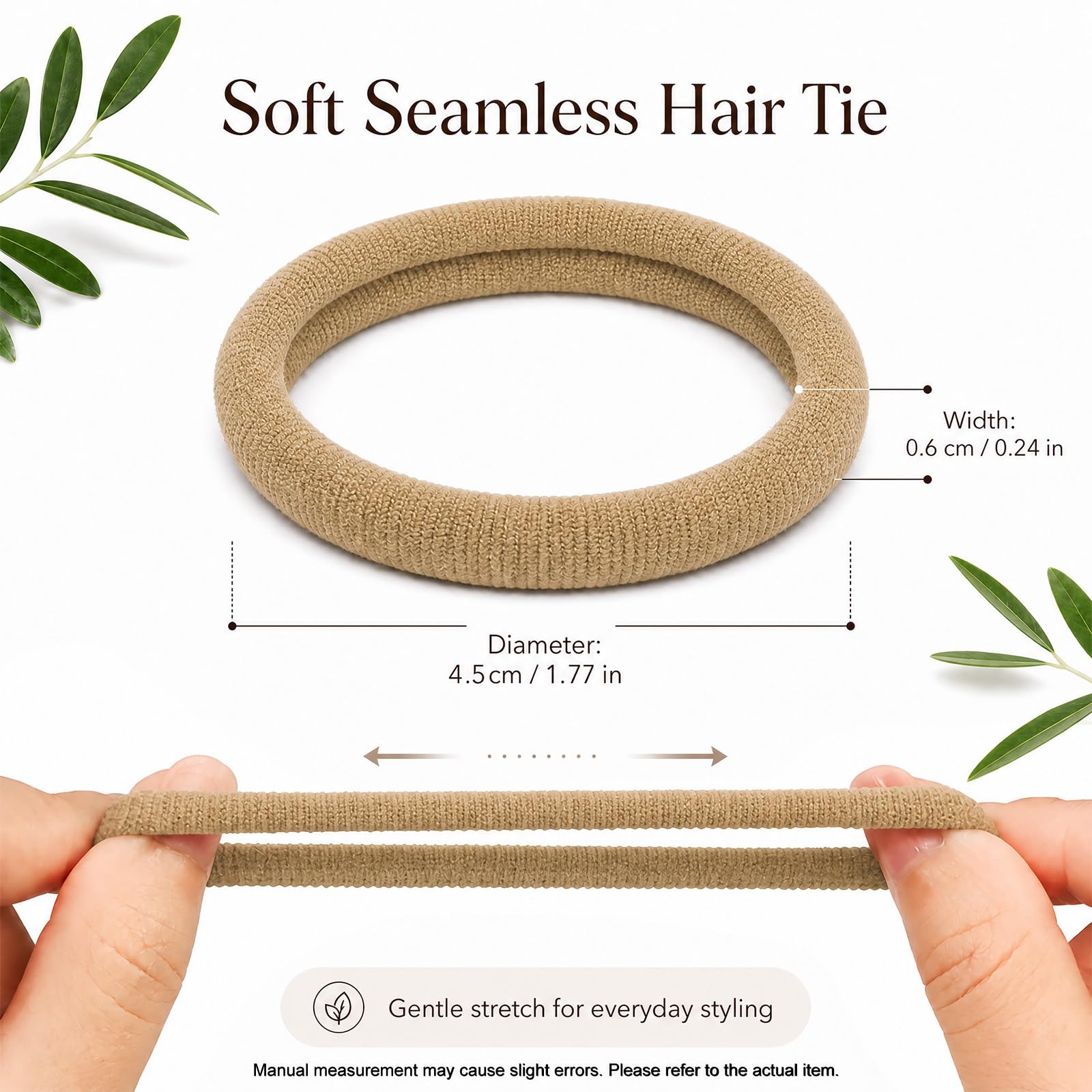 Admygo Elastic Hair Ties - 50 Pack Seamless Thick Hair Ties | High Elasticity | Light Brown 2