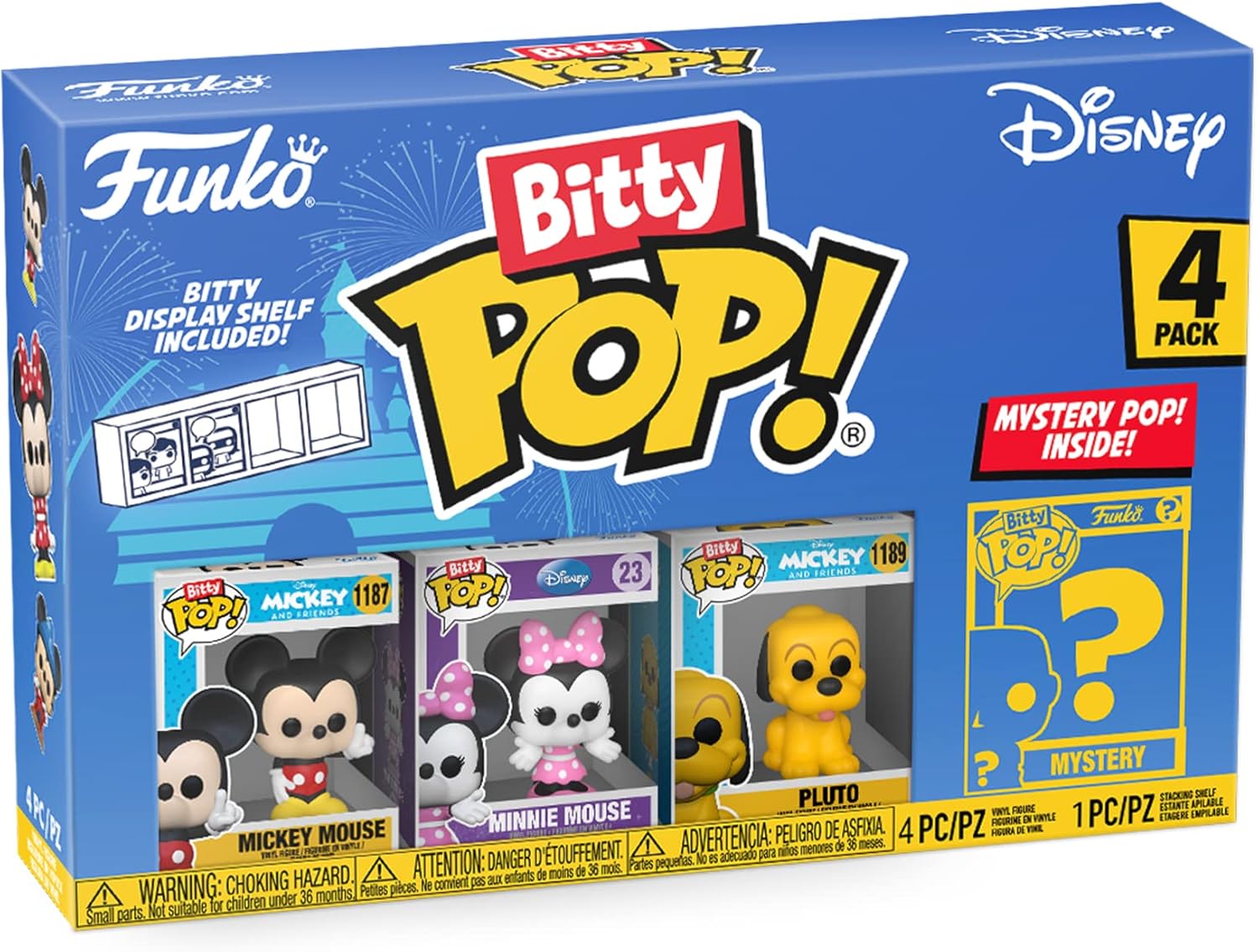 Funko Bitty POP! Disney - Mickey Mouse, Minnie Mouse (Pink Dress), Pluto & Mystery Figure Vinyl Set 1