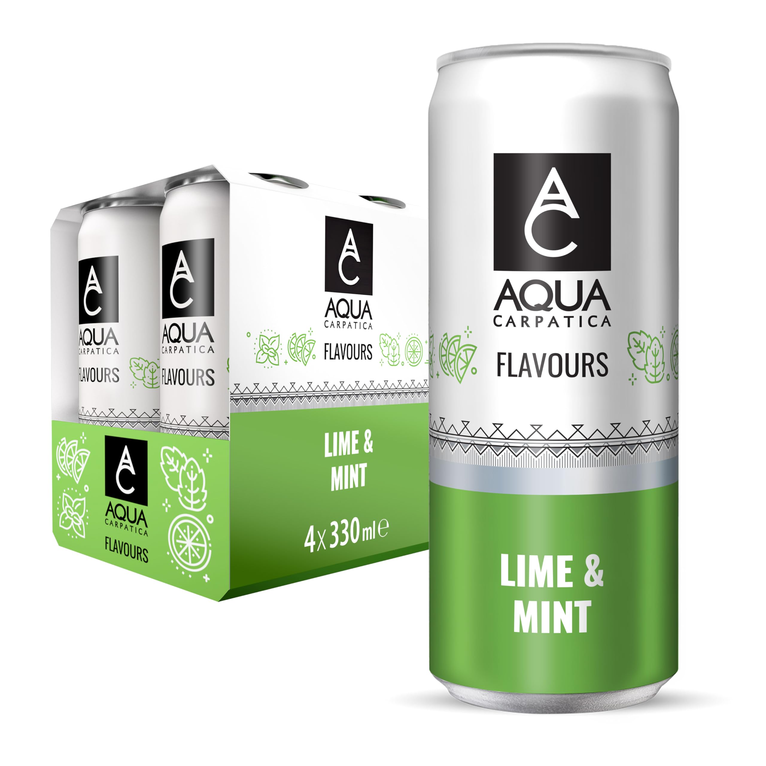 Aqua Carpatica Sparkling Flavours Lime & Mint - Natural Mineral Water, 330ml Pack of 4