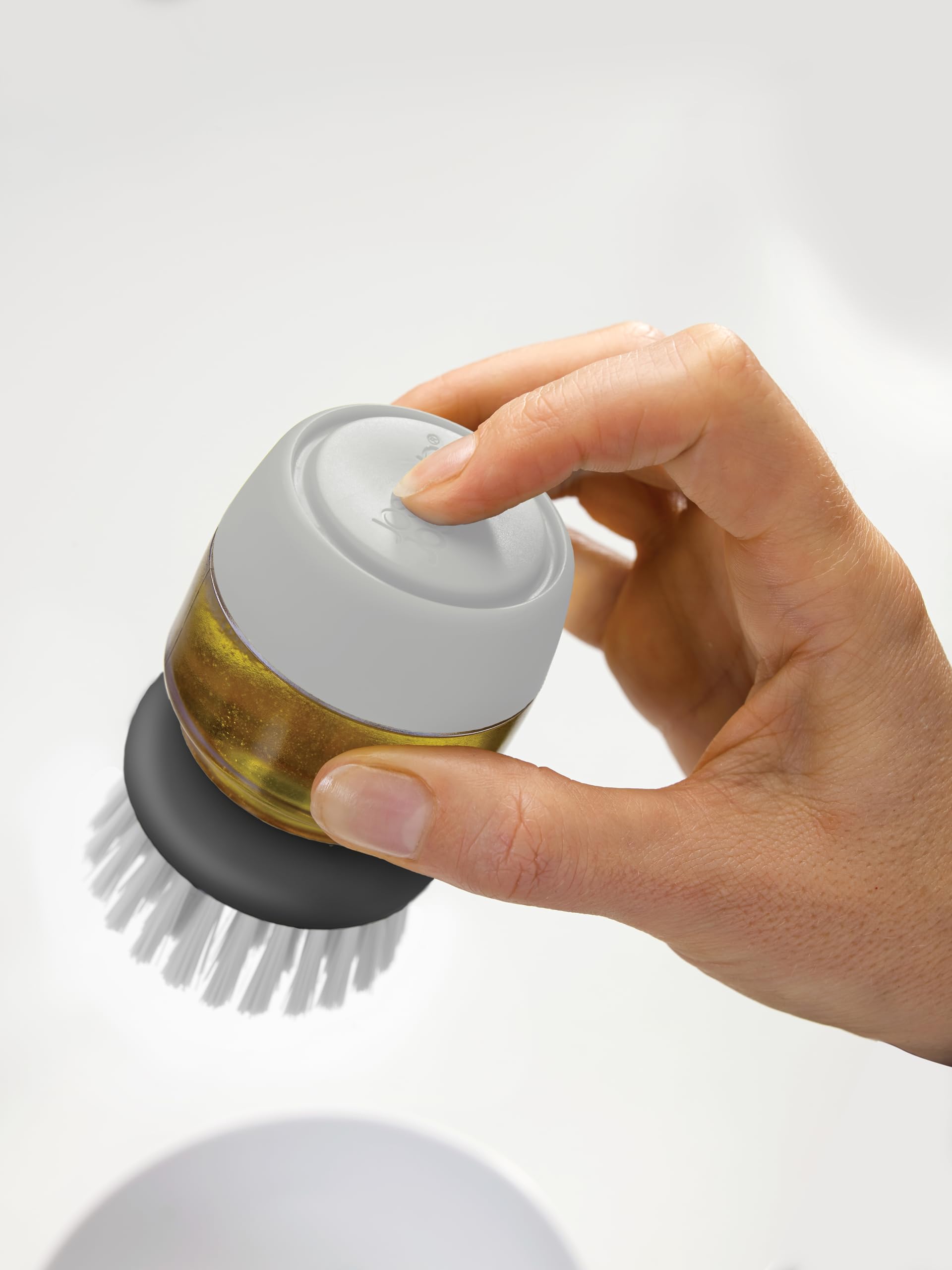 Joseph Joseph Palm Scrub Soap Dispensing Washing-Up Brush - Non-Scratch Bristles | Grey | Plastic 2