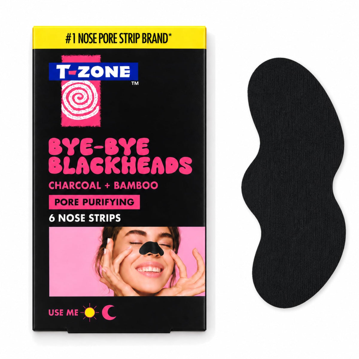 T-Zone Activated Charcoal & Bamboo Blackhead Remover Nose Strips - Deep Cleansing Pore Treatment | Pack of 6