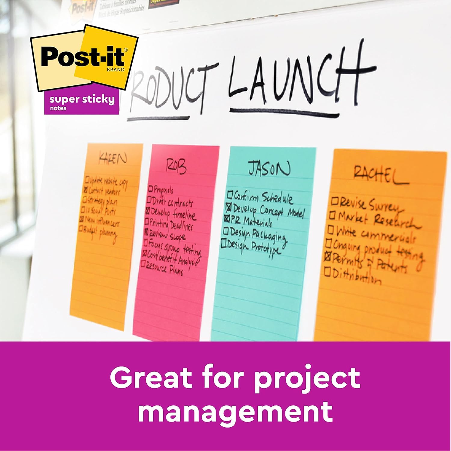 Post-it Super Sticky Large Notes - Lined, Green, 70 Sheets, 1 Pad | 101 mm x 101 mm 3