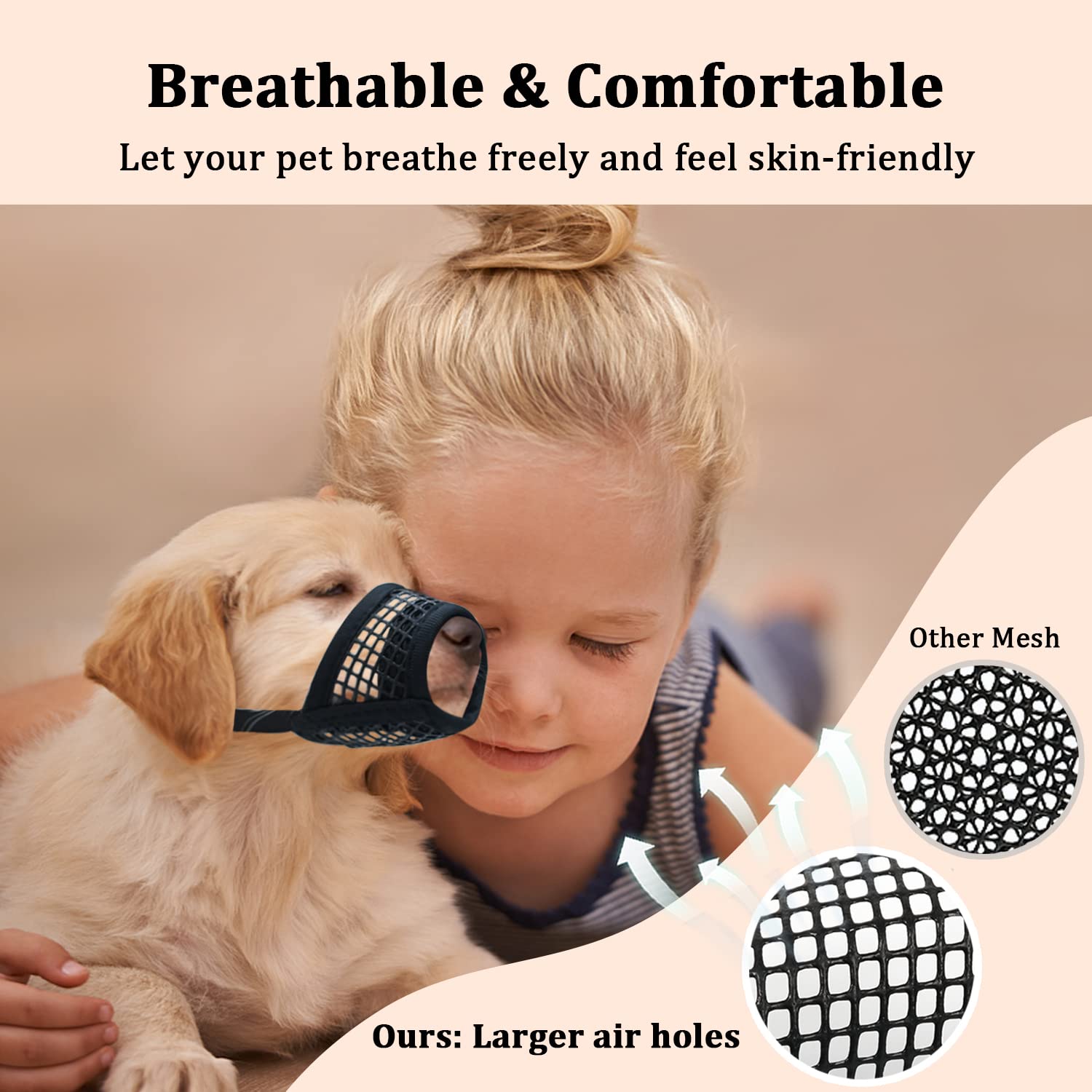 Mayerzon Ultra-Breathable Mesh Dog Muzzle - Adjustable Strap, Lightweight & Packable | Black, XS-Snout (13.5-15.5CM) 2