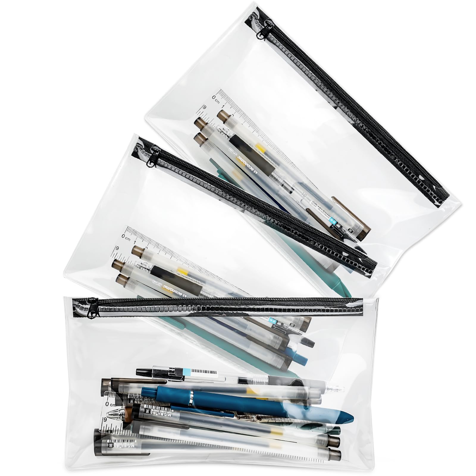 MOXYOY Clear Pencil Case for Exams - 3PCS Transparent PVC Pouch | Waterproof & Foldable | 21.5cm x 12.2cm