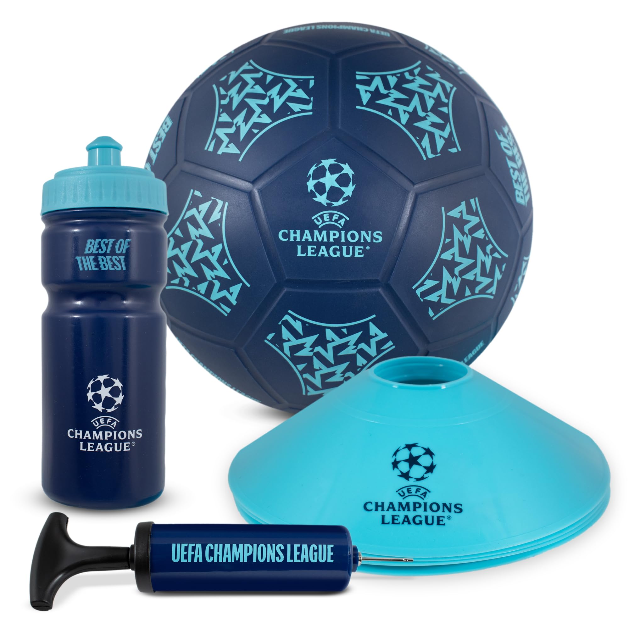 Hy-Pro UEFA Champions League Street Football Set - Size 5 Ball, Pump, Bottle & Cones | All Ages 1