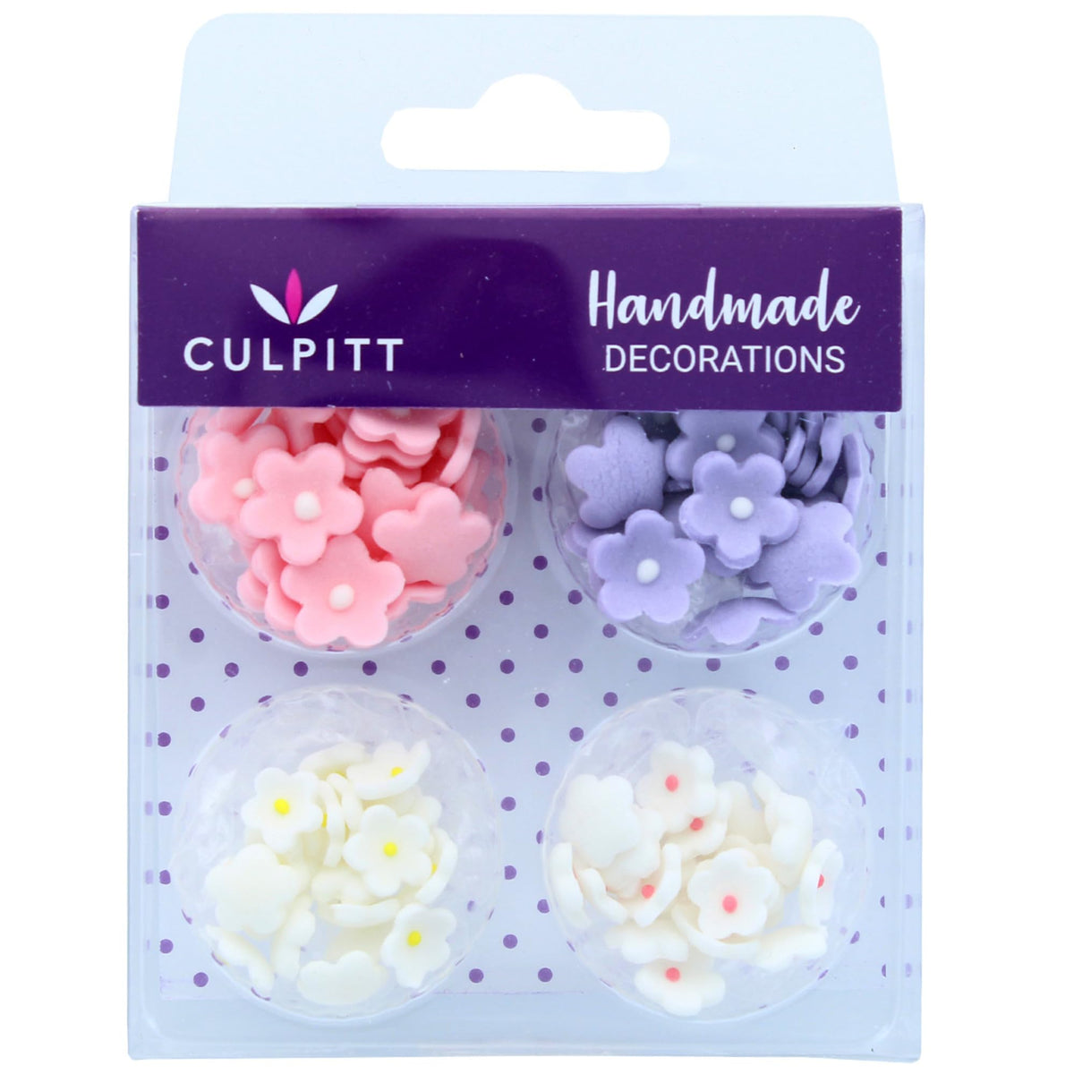 Culpitt Mini Flowers Assorted Sugar Pipings - 100, 6mm & 10mm, Purple & Pink