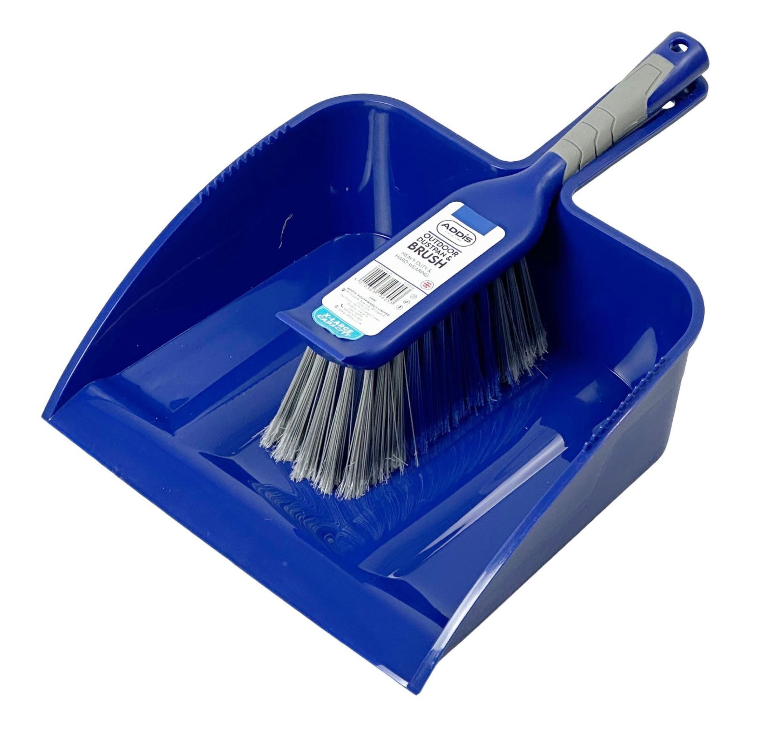 Addis Heavy Duty Outdoor Dustpan & Brush Set - Wide Pan, Stiff Bristles | Blue & Grey