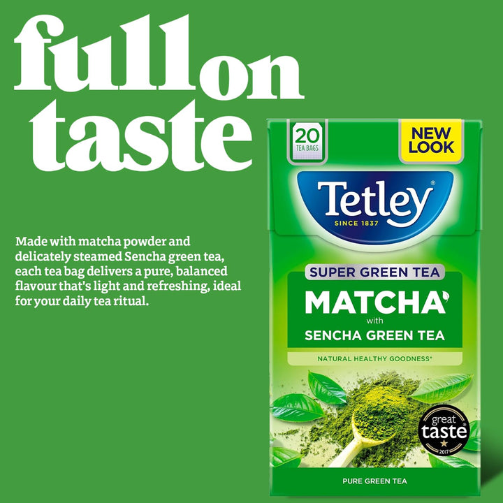 Tetley Super Green Matcha Tea Bags - Sencha & Matcha Fusion, 80 Tea Bags (4 x 20)