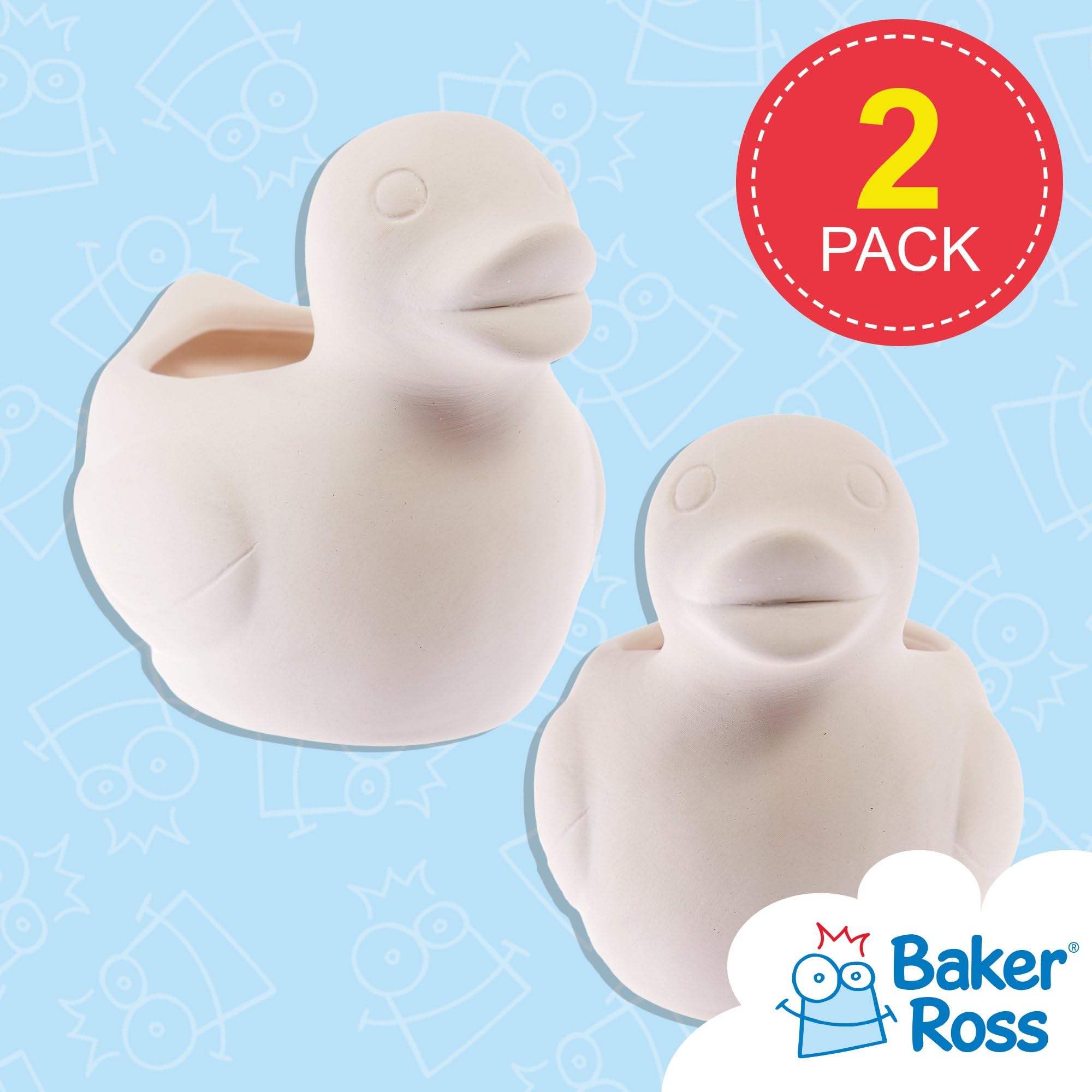 Baker Ross FX570 Duck Ceramic Flowerpots - Box of 2, Paint Your Own Plant Pot for Ages 3+ 2