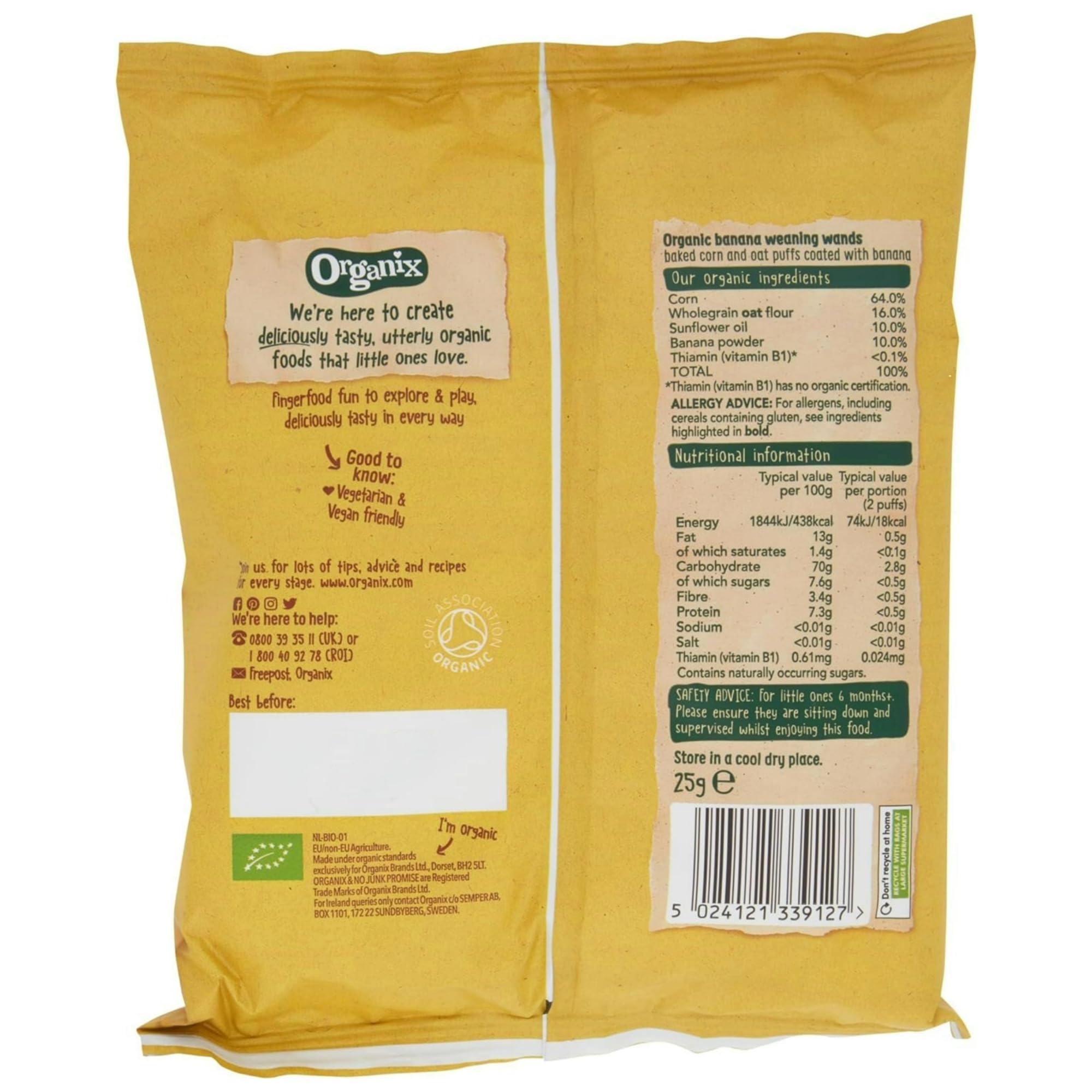 Organix - Banana Weaning Wands Organic Baby Snack 25g (Pack of 5) 2