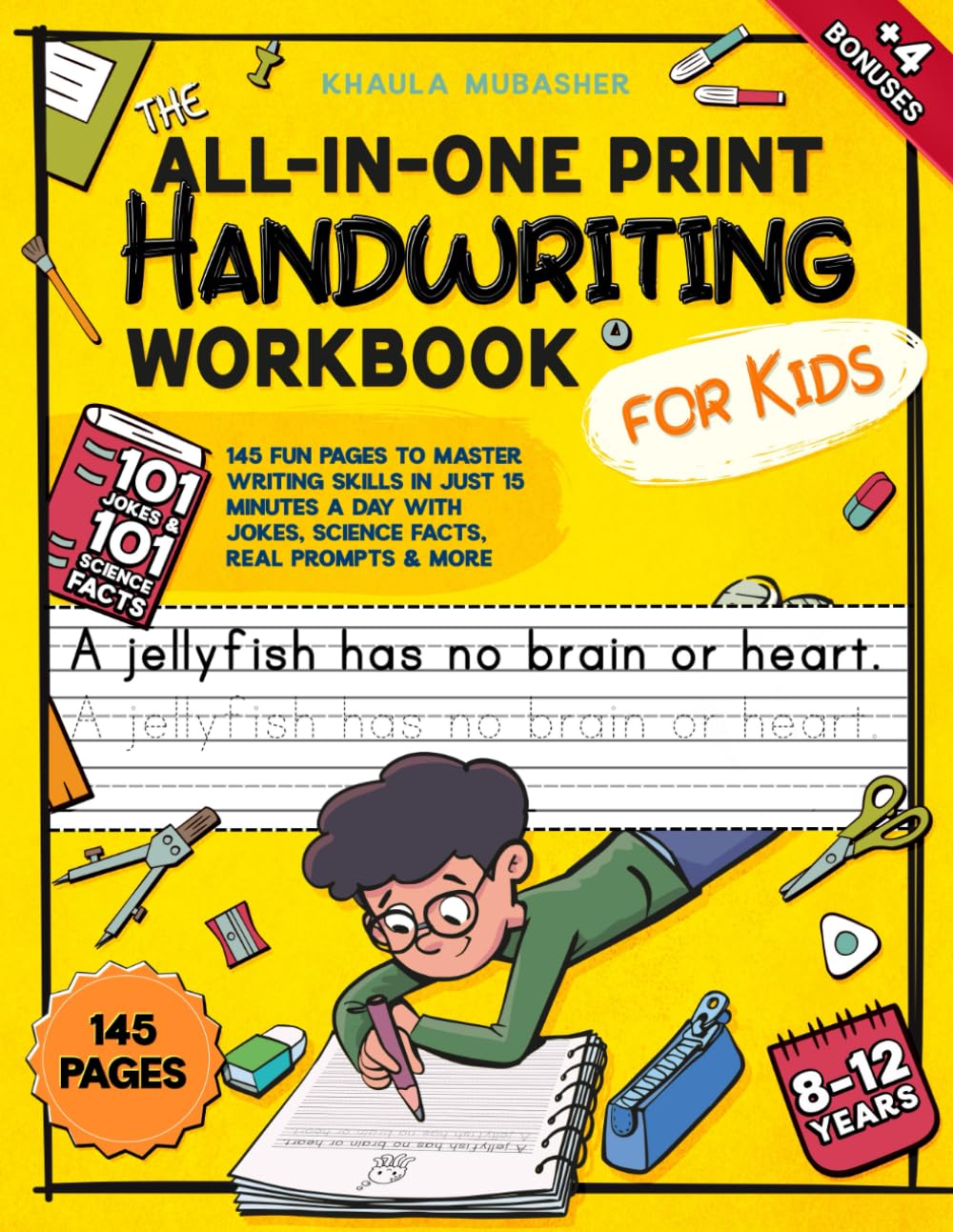 happy coil The All-in-One Print Handwriting Workbook for Kids - 145 Fun Pages | Ages 8-12