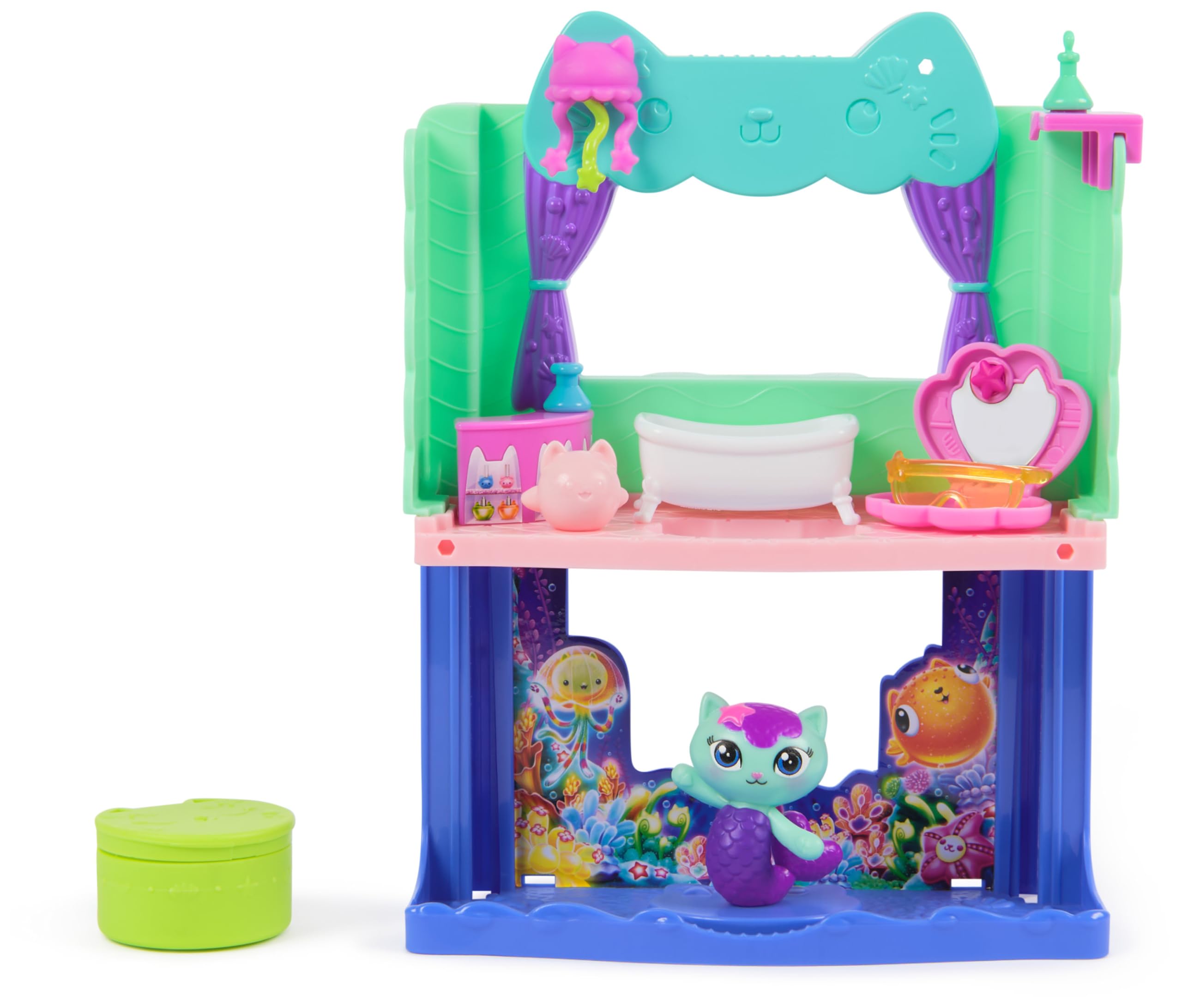 DREAMWORKS GABBY'S DOLLHOUSE MerCat's Spa-wesome Bathroom Playset with Figure | 10 Pieces | Ages 3-6