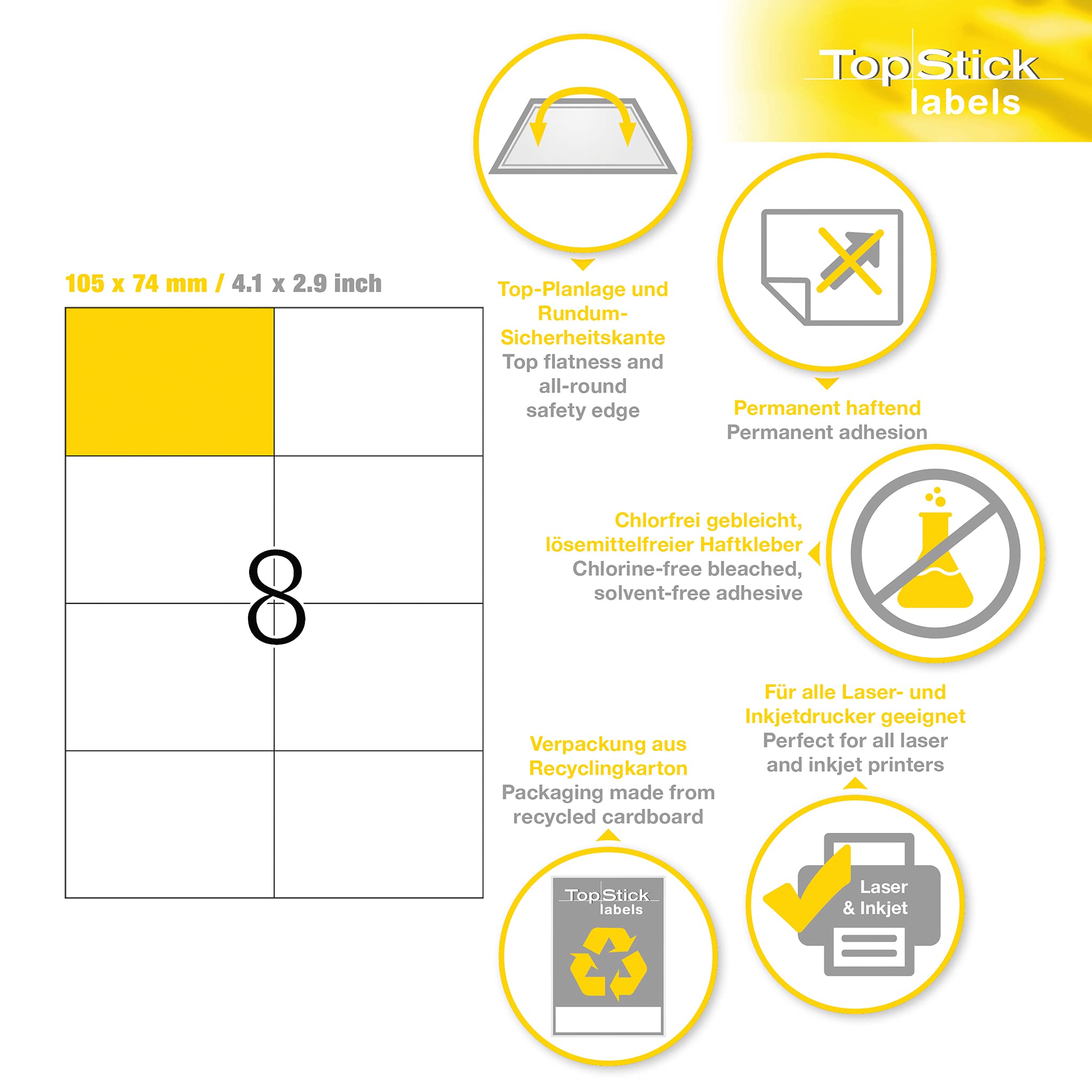 TopStick 8716 Multi-Purpose Printer Labels - 8 Labels/Sheet, 105x74mm, 800 Labels Total 6