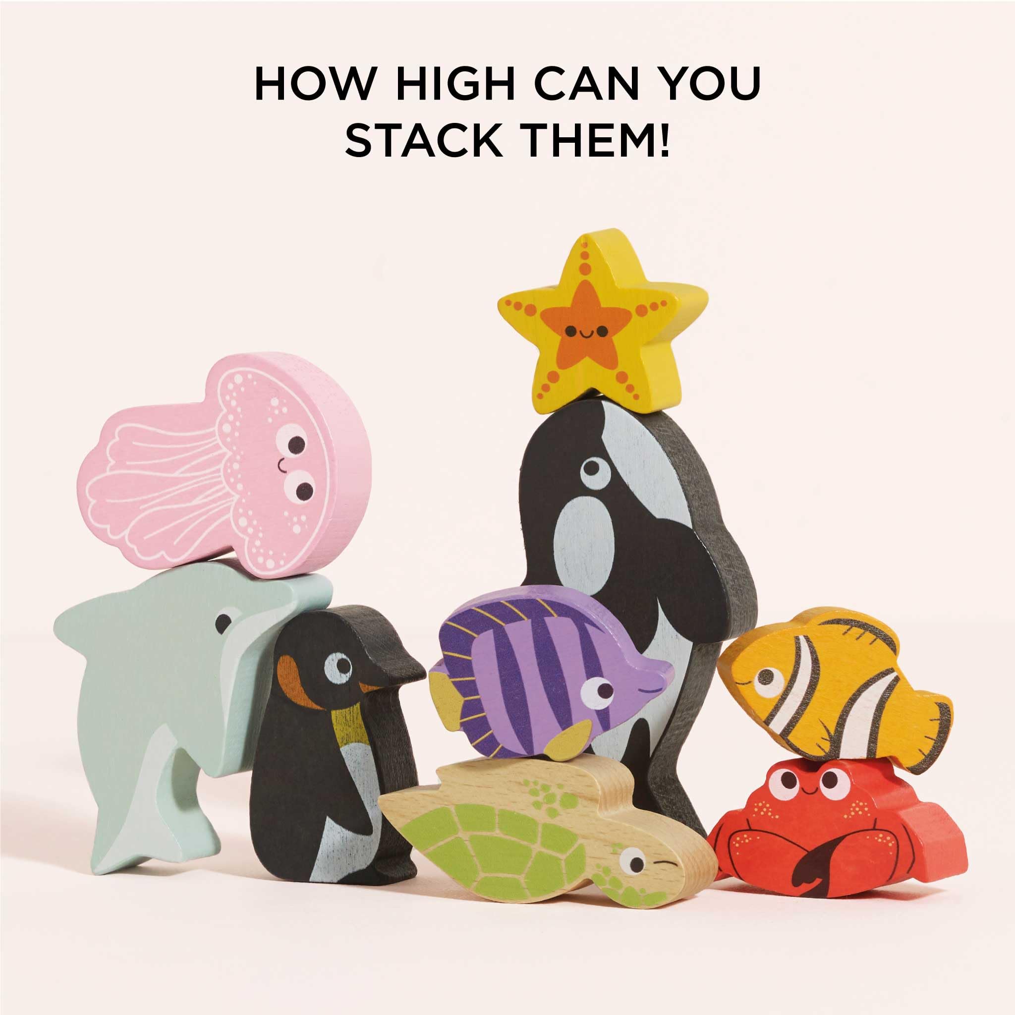 Le Toy Van Petilou Wooden Ocean Stacking Animals & Bag | Ages 18m+ 5