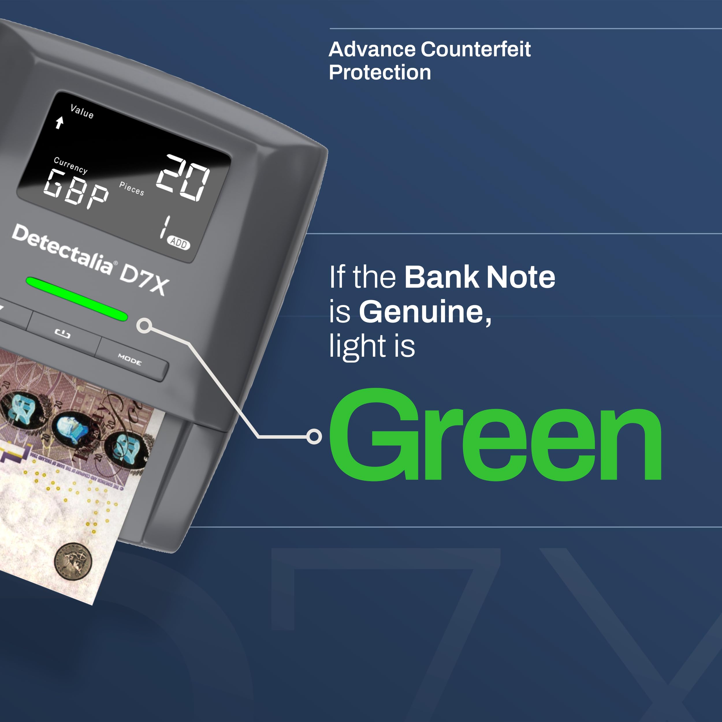 Detectalia D7X Counterfeit Banknote Detector - Checks 6 Currencies (GBP, EUR, CHF, PLN, CZK, SEK) 5