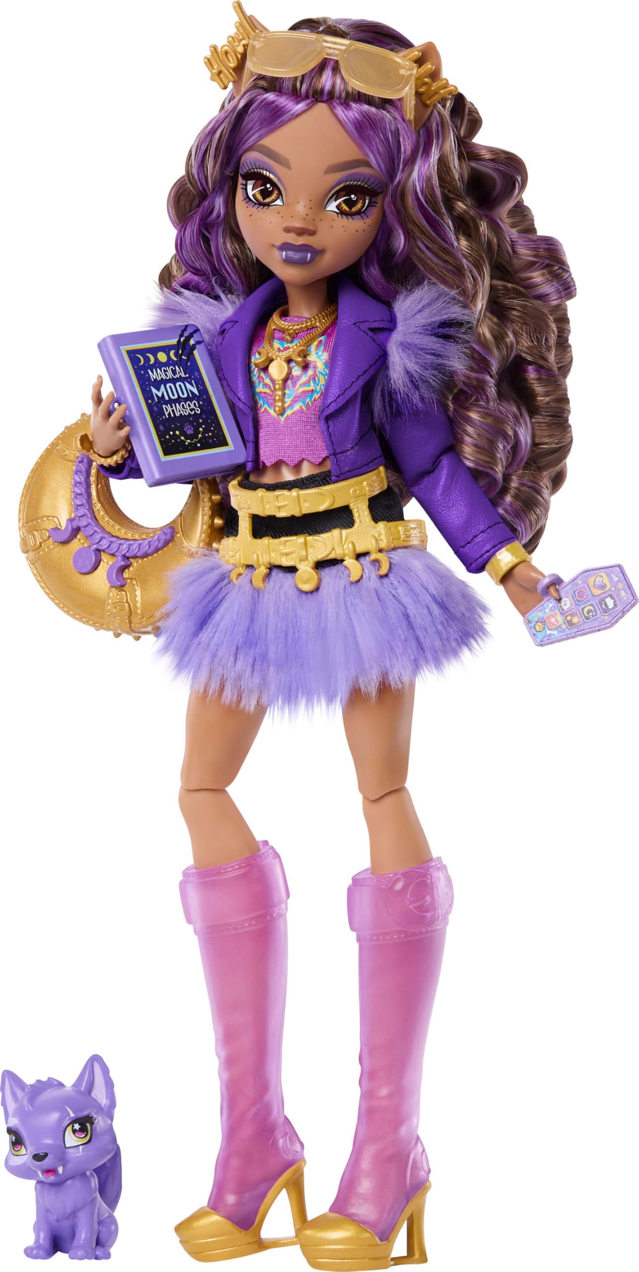 Monster High Clawdeen Wolf Doll with Pet Wolf Pup Crescent and 7 Accessories | 11.248 inches | JHK30 1