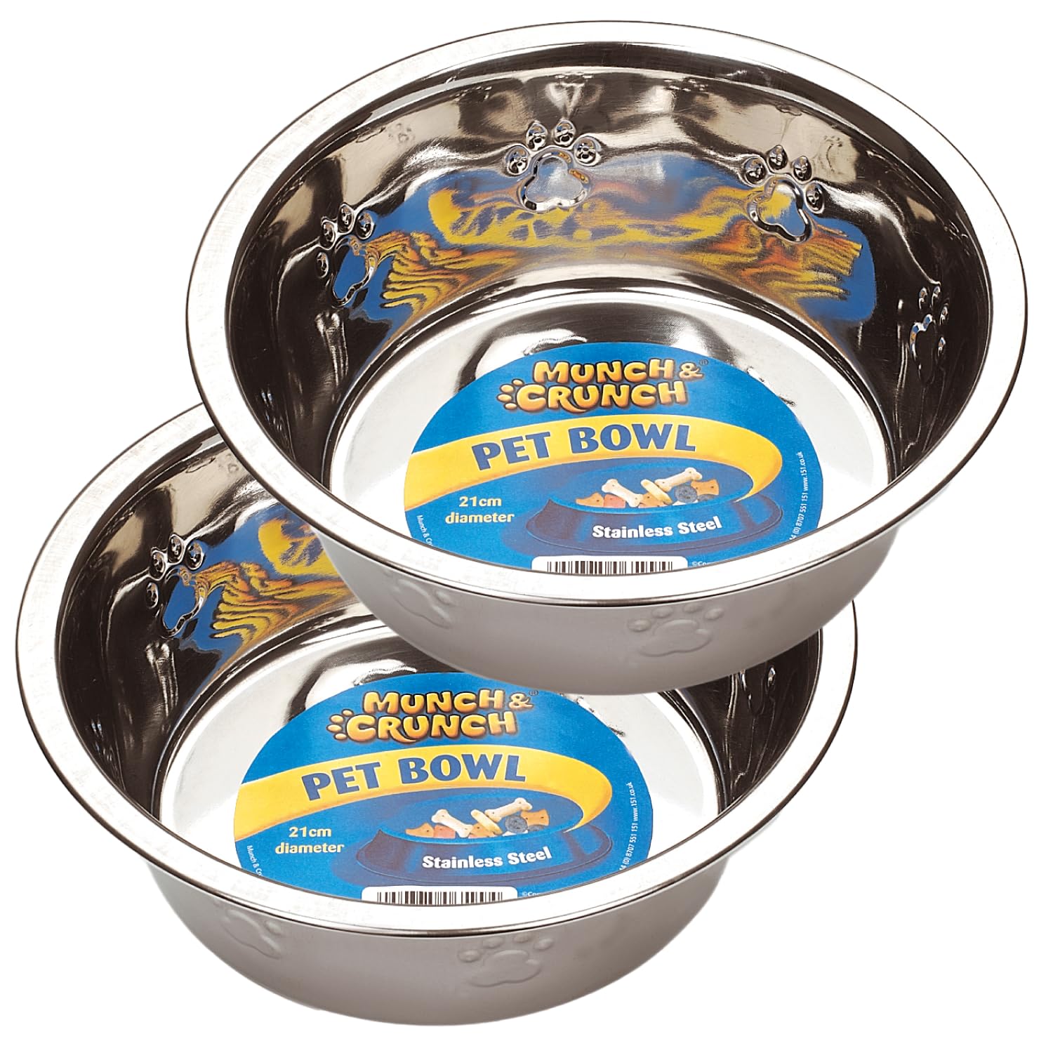 Munch & Crunch Stainless Steel Pet Bowl - 19 cm Diameter, Non-Slip Base | Pack of 2 1