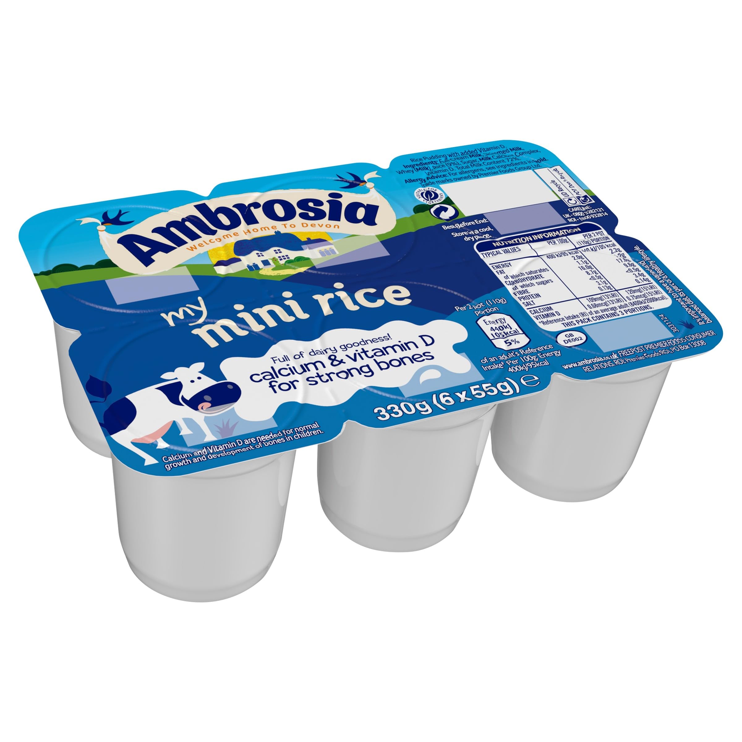 Ambrosia My Mini Rice Pudding Pots with Added Calcium & Vitamin D - Pack of 6 (55g Pots) 6