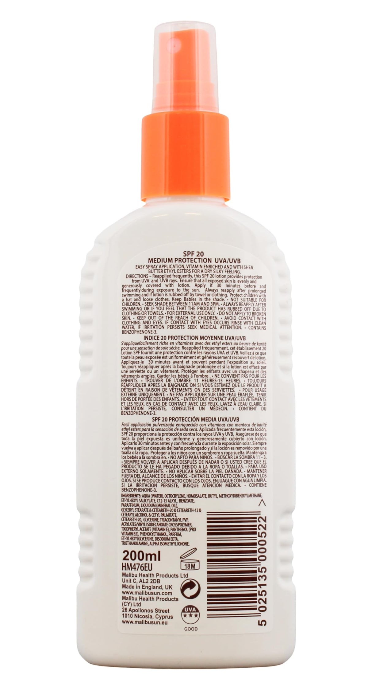 Malibu SPF 20 Sun Lotion - Medium Protection, Moisturising, Water-Resistant, 200ml