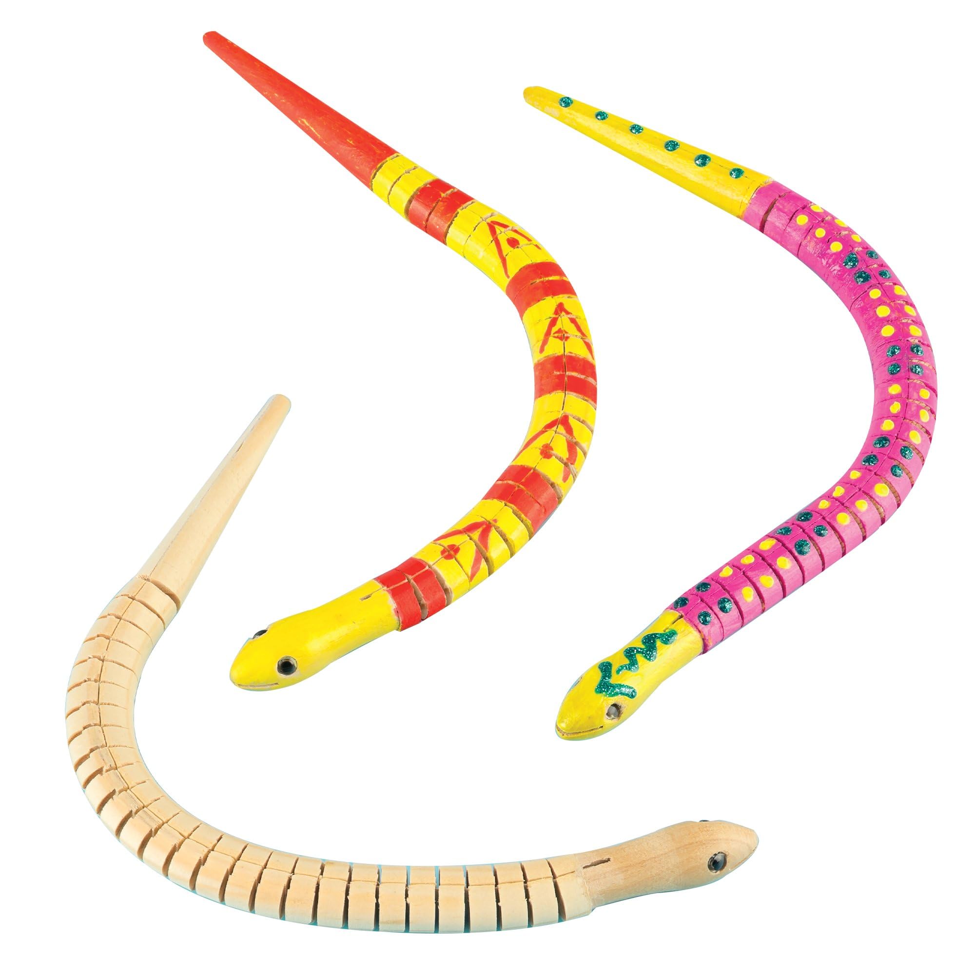 Baker Ross Wooden Sneaky Snakes (Pack of 3) - Craft Kit for Kids | Jointed Wood | 30cm Length