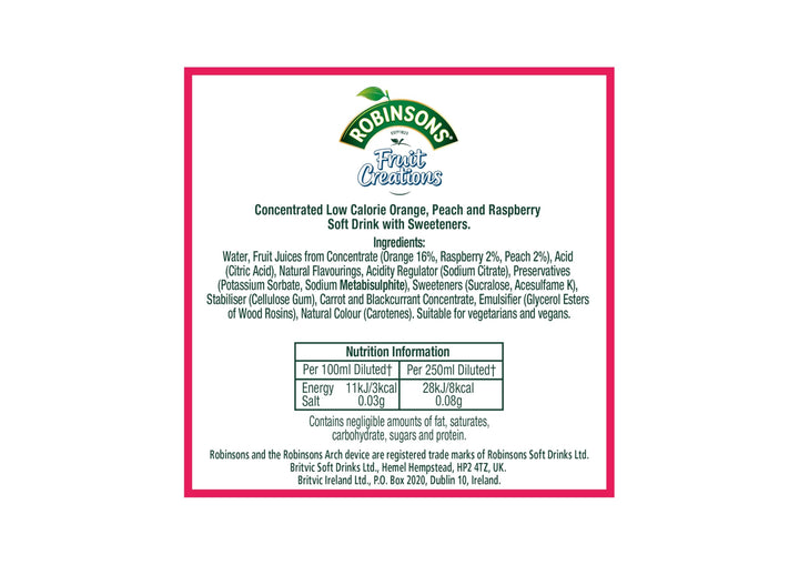 Robinsons Fruit Creations Peach & Raspberry Squash, 1L