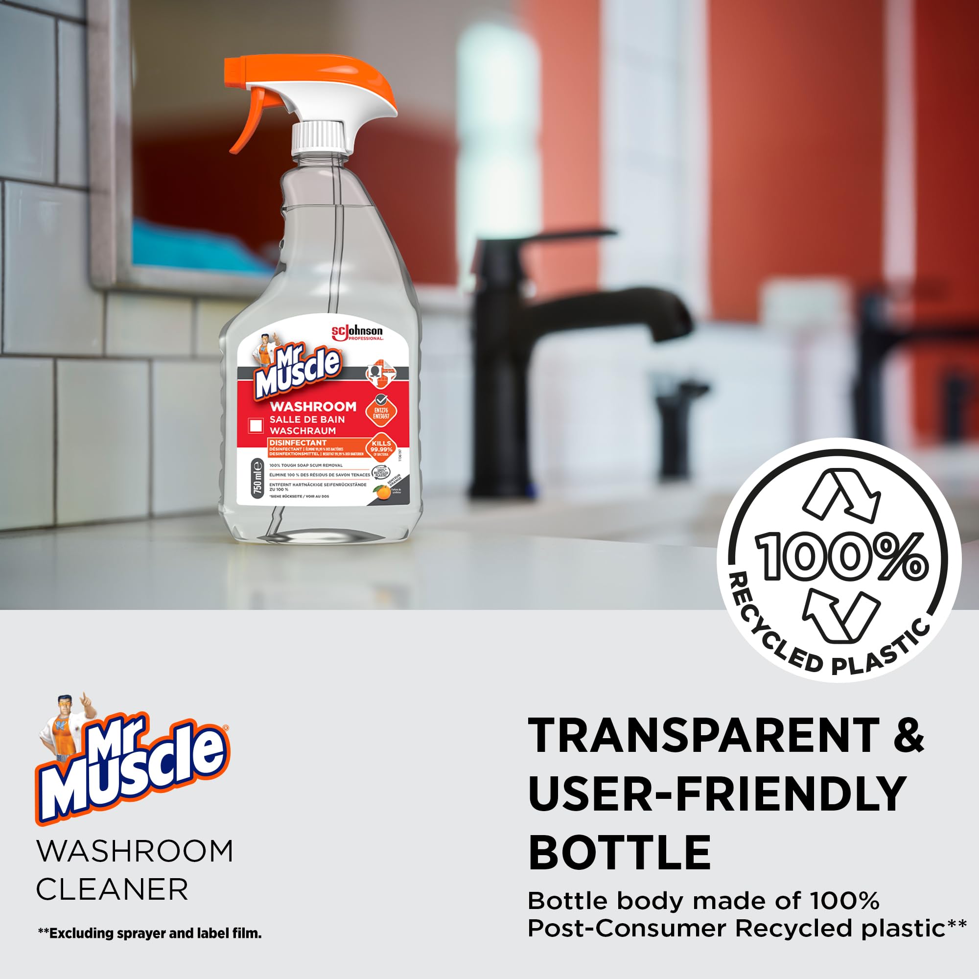 SC Johnson Professional Mr Muscle Washroom Cleaner - Hospital Grade Disinfectant | 750 ml Citrus Scent 4