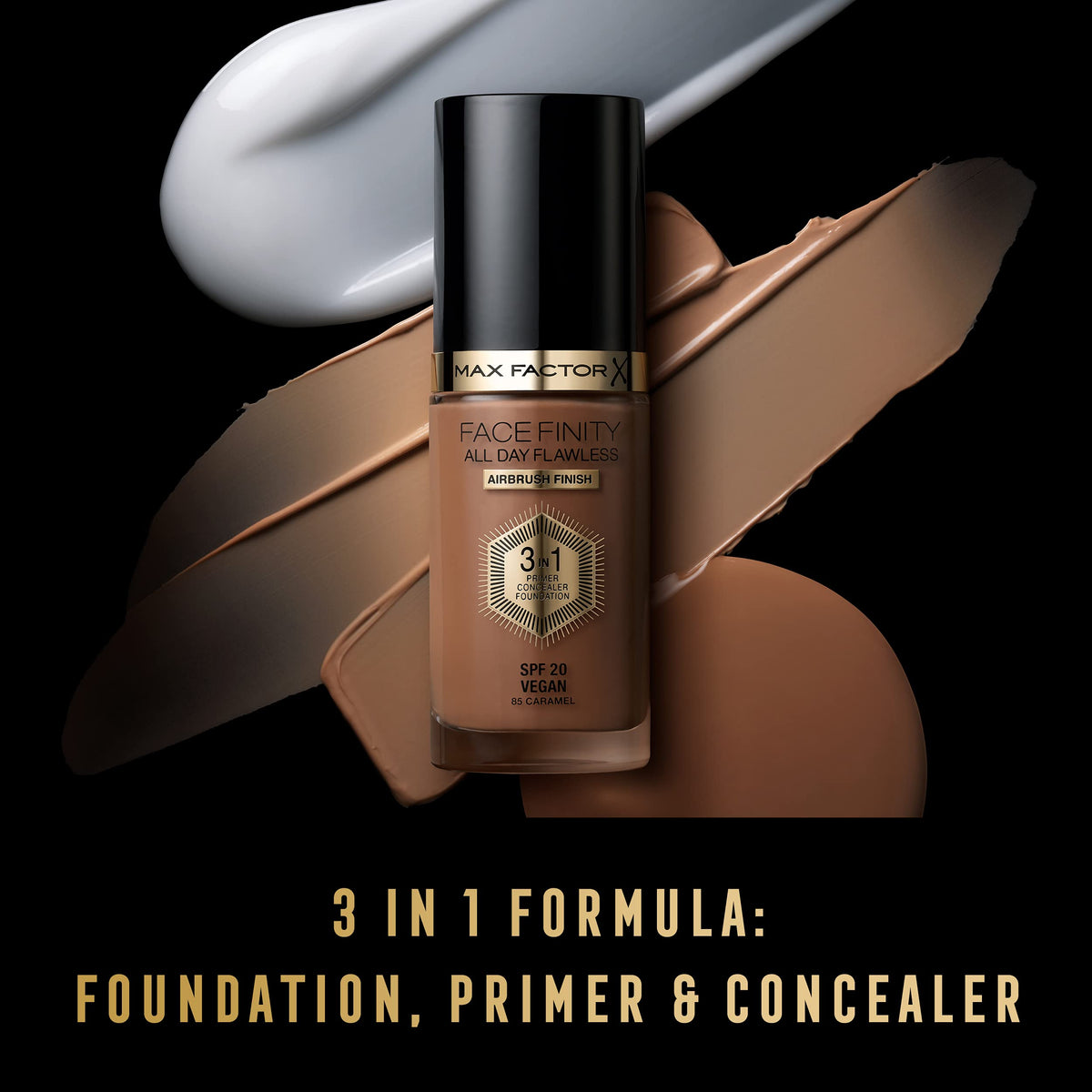 Max Factor Facefinity 3-in-1 All Day Flawless Liquid Foundation - SPF 20, Amber, 30 ml