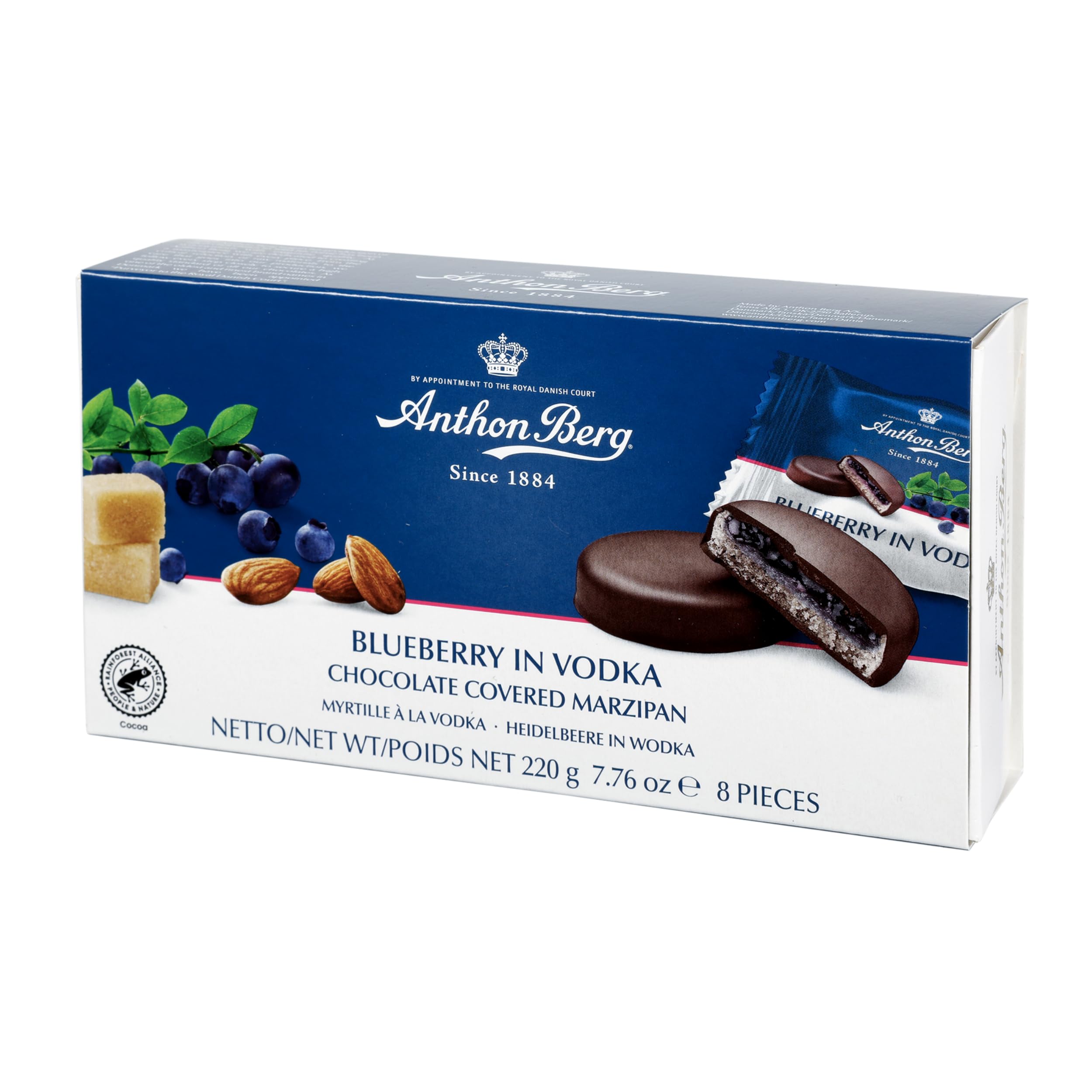 Anthon Berg Dark Chocolate Covered Marzipan Treats with Blueberry in Vodka, 220g 1