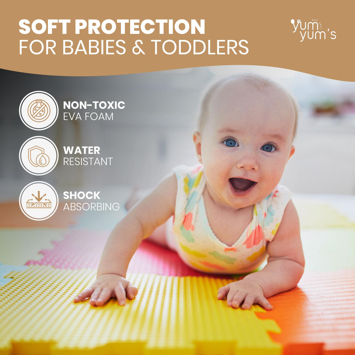 Yum Yum's Interlocking Foam Play Mats - 9 Pack, 29 x 29 cm, Multicolour