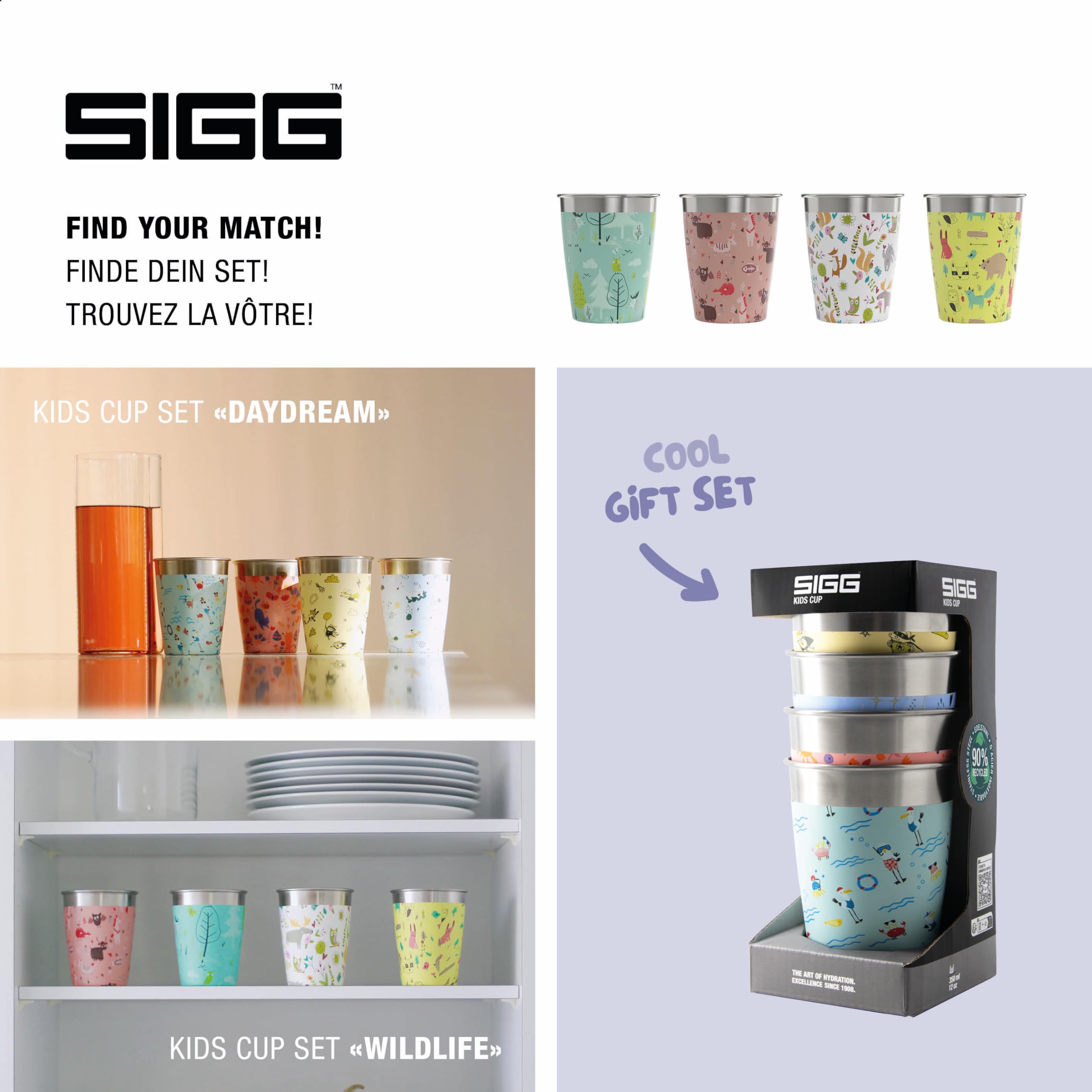 Sigg Kids Cup Set - 4x 0.35L Stainless Steel Drinking Cups, Daydream Design 11