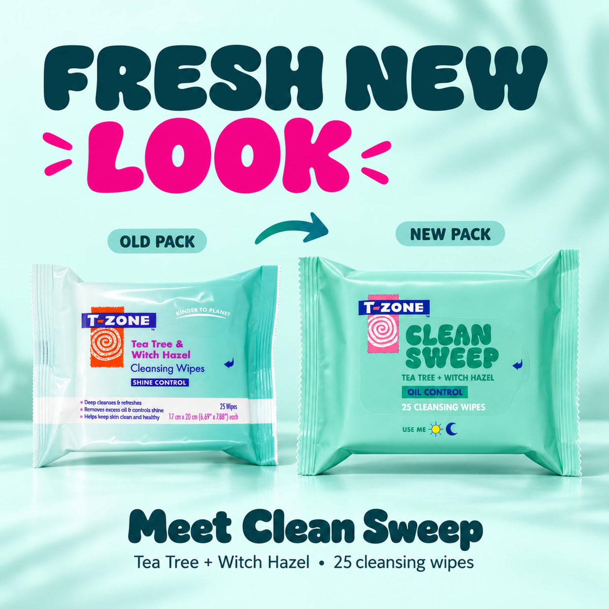 T-Zone Tea Tree & Witch Hazel Biodegradable Cleansing Wipes - Pack of 25 | Makeup Removal | Exfoliating