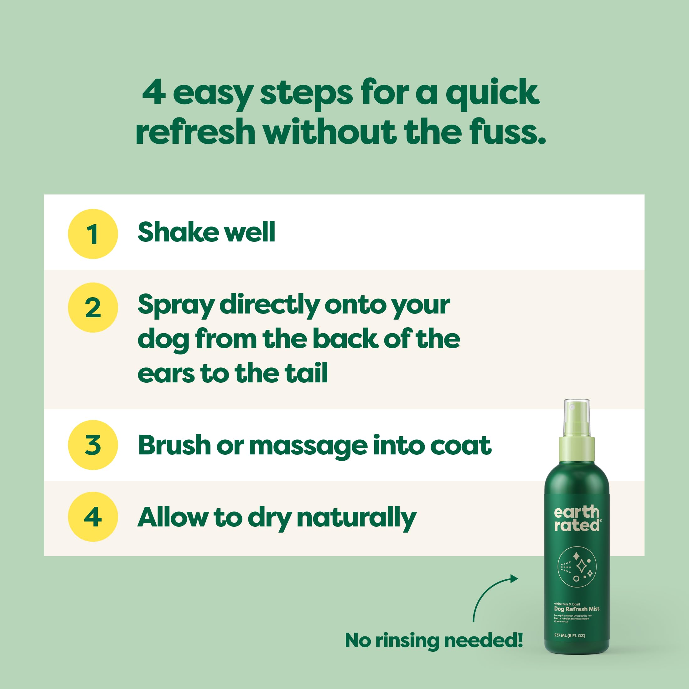 Earth Rated Dog Deodorizing Spray - White Tea & Basil Scent, Conditioning & Detangling | 8 oz 5