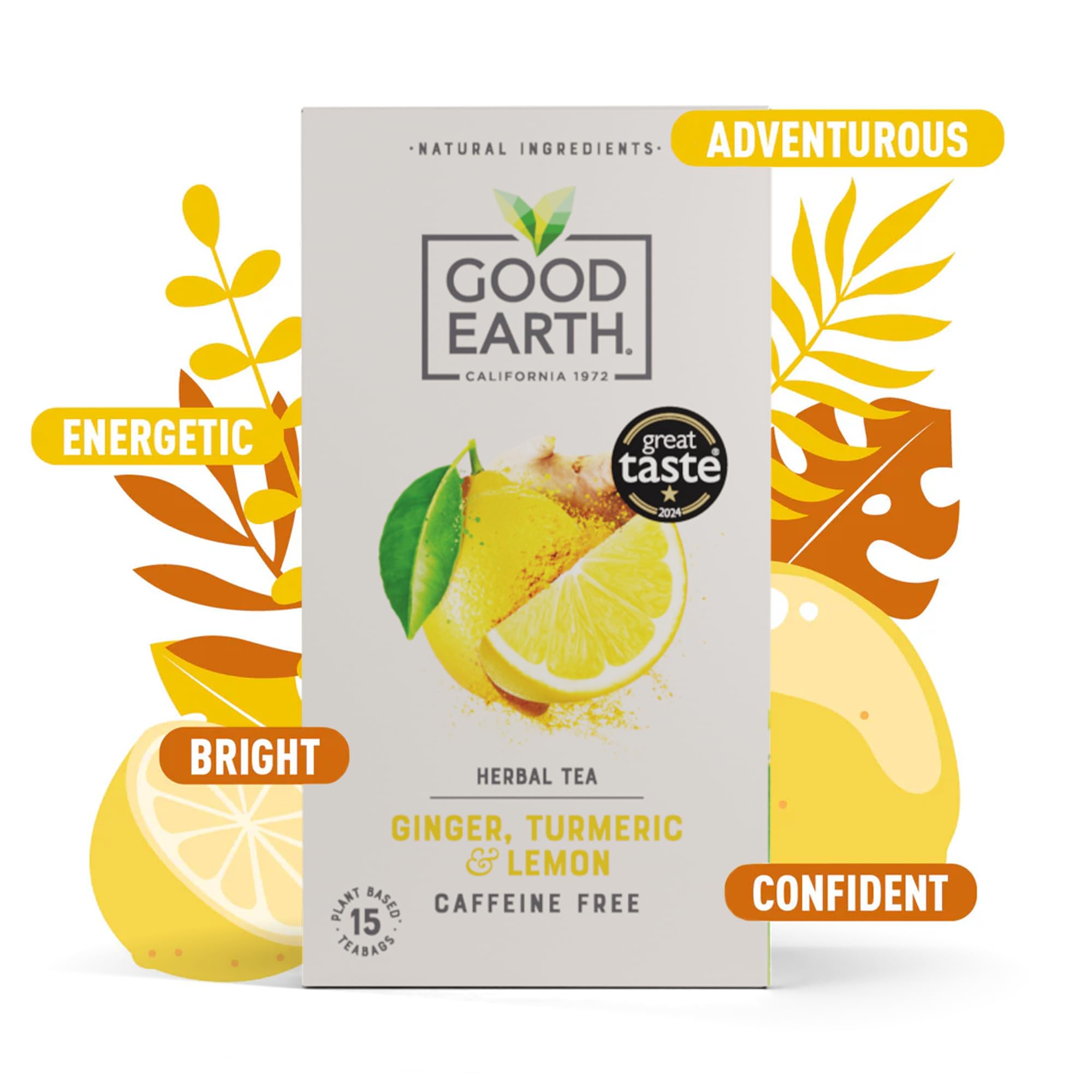 Good Earth Tea Co. Ginger, Turmeric and Lemon Herbal Tea - 15 Bags | Caffeine Free 2