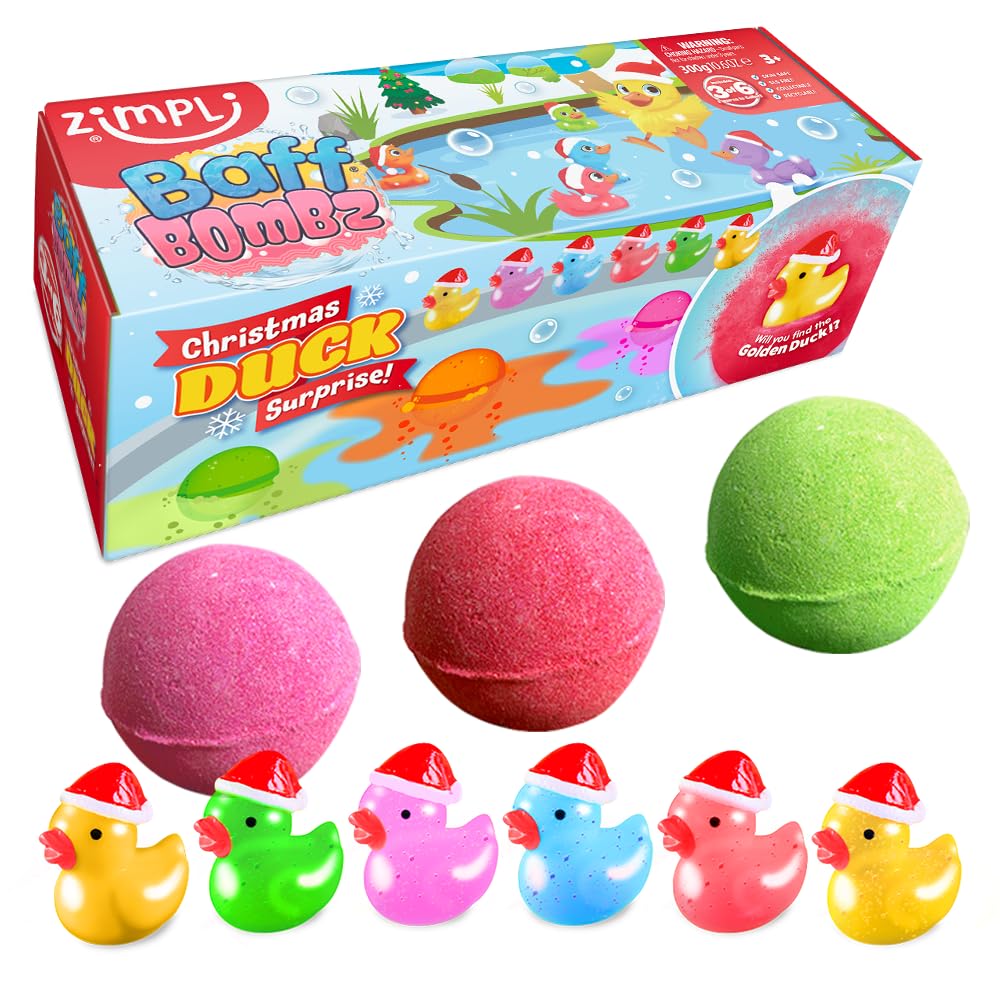 ZIMPLI 3 Pack Xmas Duck Surprise Bath Bombs | Cranberry Orange Scent | Collect 1 of 6 Ducks 1