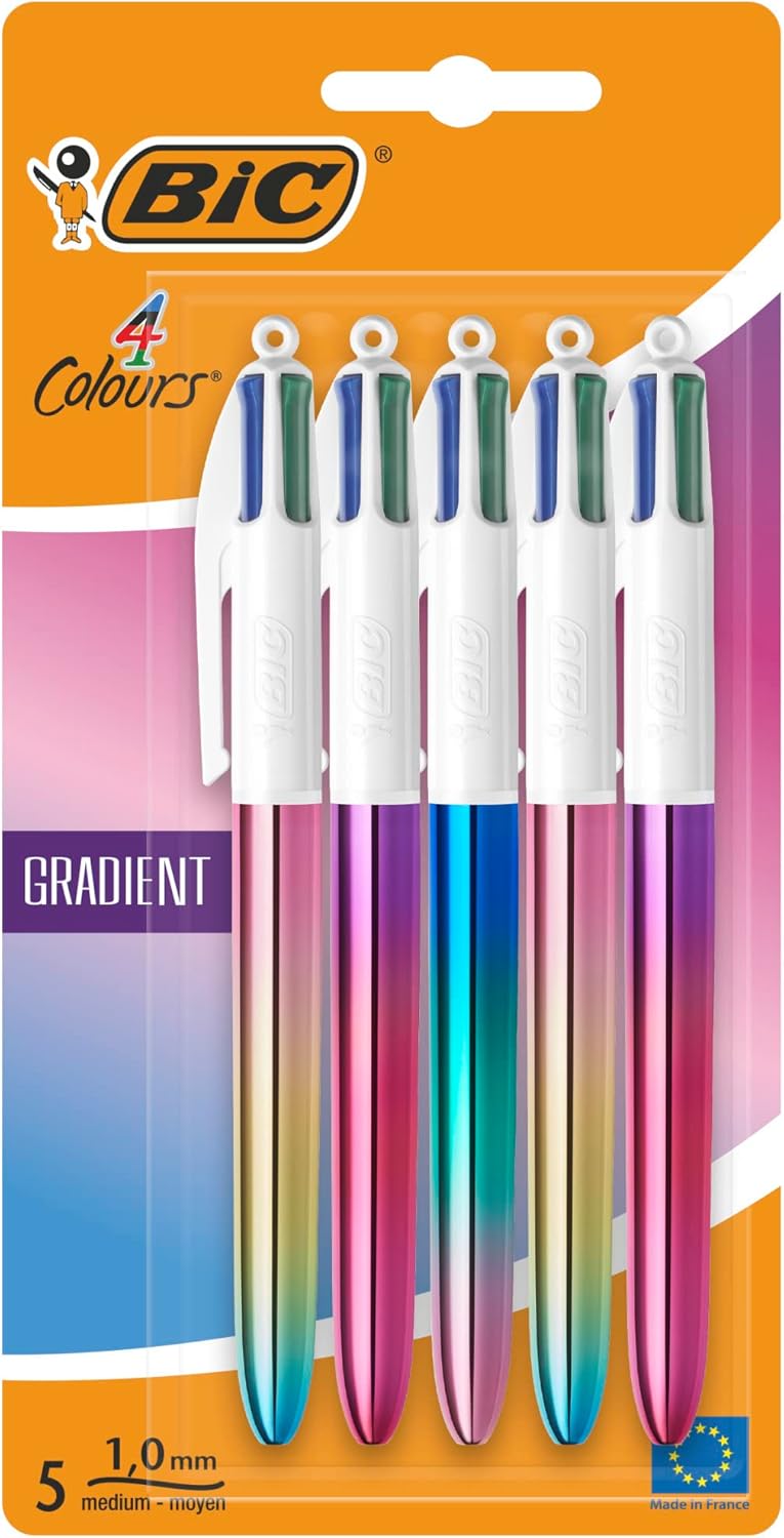 BIC 4 Colours Gradient Retractable Ball Pen Medium Points (1.00 mm) - Tri-Colour