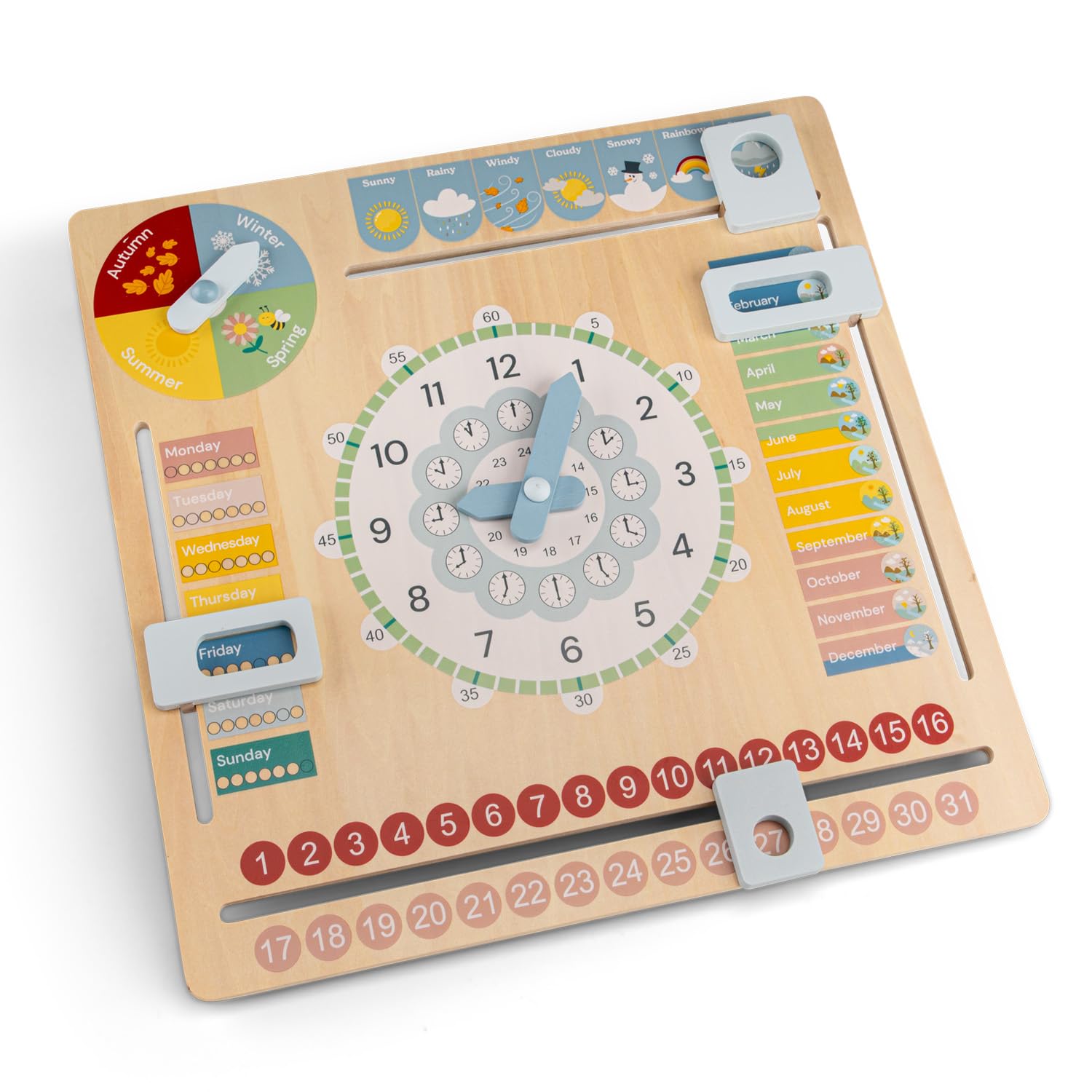 New Classic Toys Wooden Calendar Clock for Teaching Time, Seasons, and Weather 4