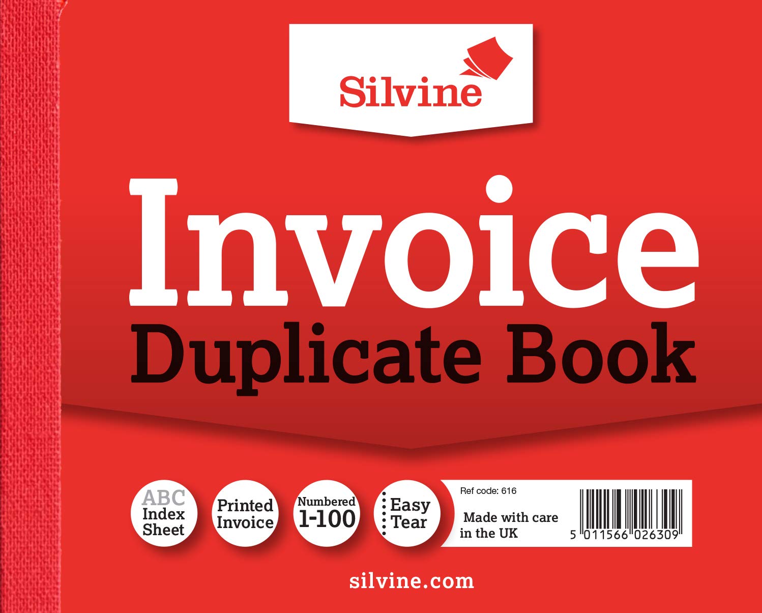 Silvine Duplicate Invoice Book - 4x5' Size, Numbered 1-100, Red Cover | Sinclairs Model 616 1