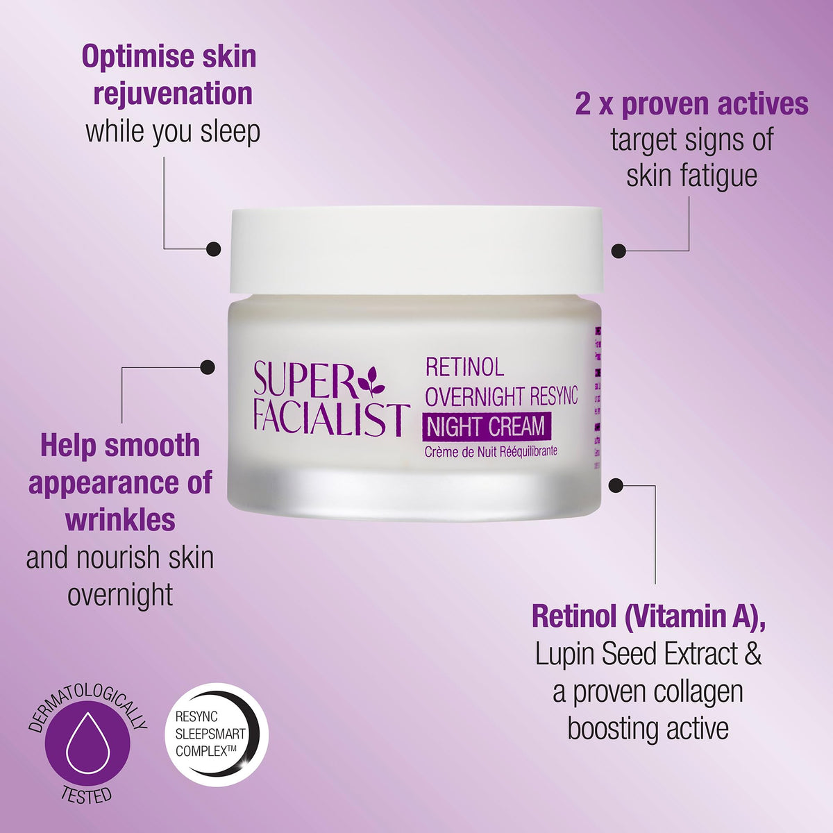 Super Facialist Retinol Overnight Resync Night Cream - Anti-Ageing, Smoother Complexion | 50ml
