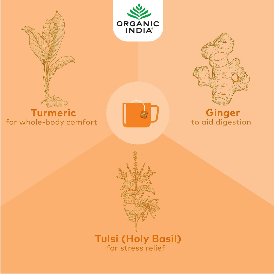 Organic India Tulsi Honey Chamomile Tea, Caffeine-Free, Certified Organic, Plant-Based, 175g