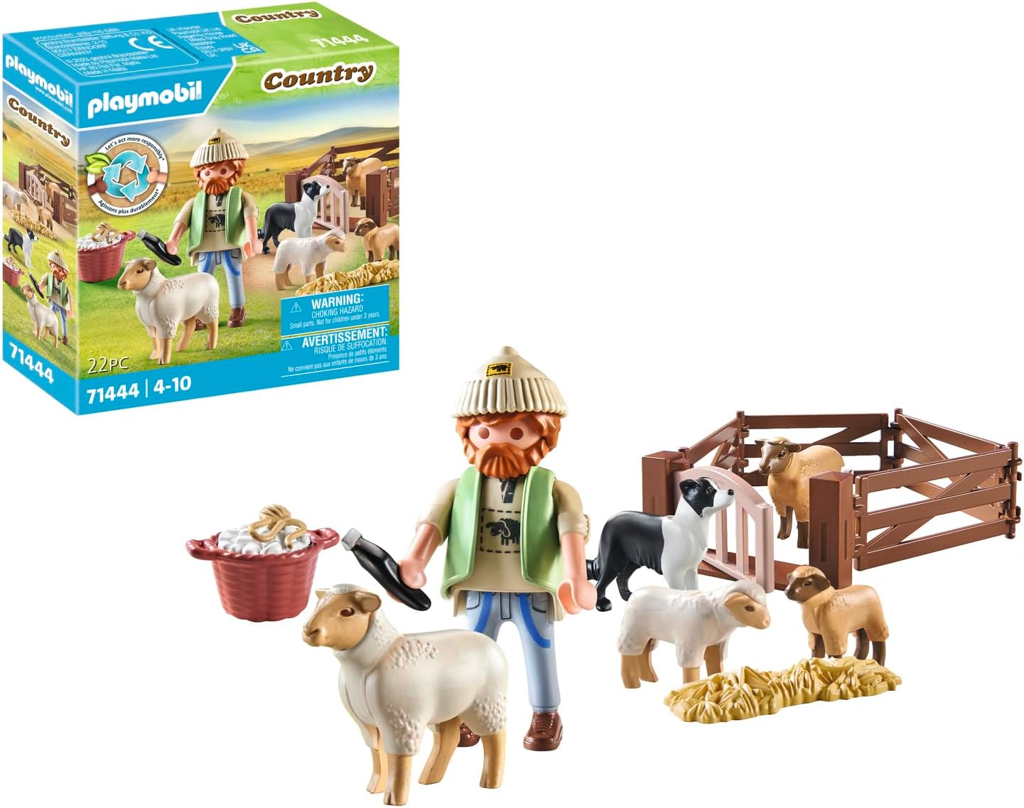 Playmobil 71444 Country: Young Shepherd with Flock of Sheep and Border Collie - Farm Playset for Kids 4+ 1