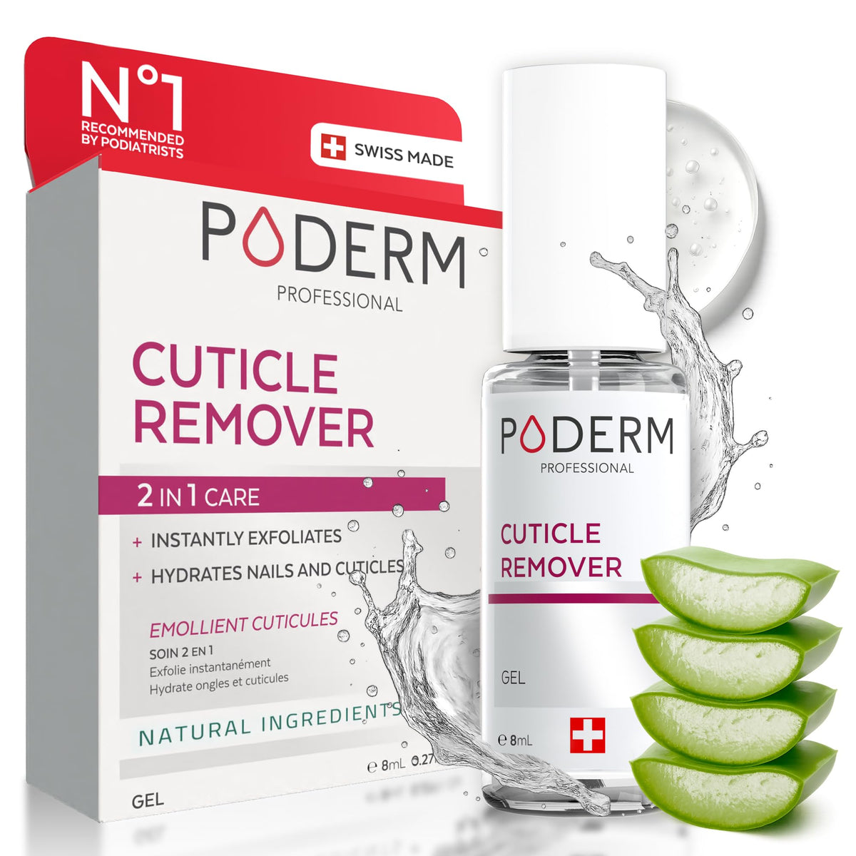 PODERM Cuticle Remover Gel - 2-in-1 Exfoliates & Hydrates | 8ml | Aloe Vera Scent