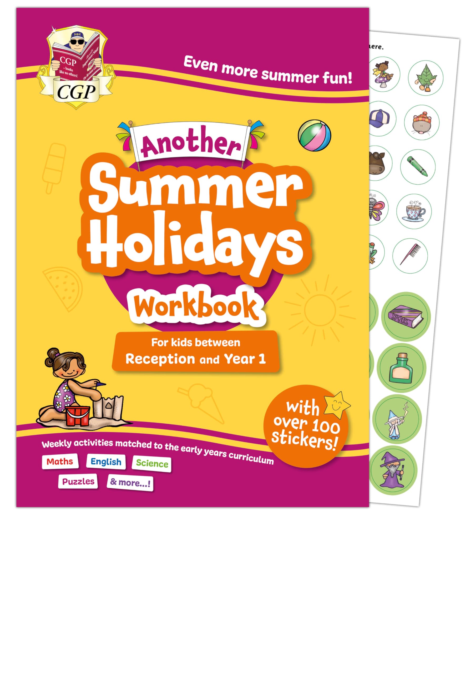 CGP Summer Holidays Activity Workbook - Reception to Year 1 Transition | Maths, English, Puzzles | 64 Pages 1