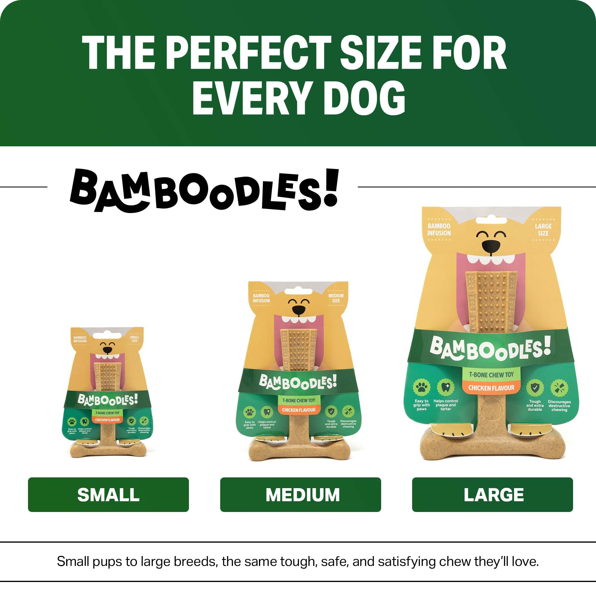 Bamboodles T-Bone Dog Chew Toy - Medium Size | Chicken Flavour | Durable Chew 4