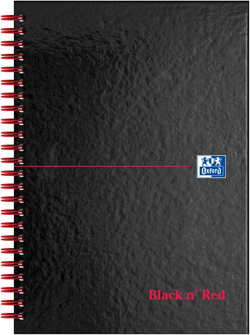Oxford Black n' Red A5 Glossy Hardback Wirebound Notebook, Ruled, 140 Page, 1 Notebook