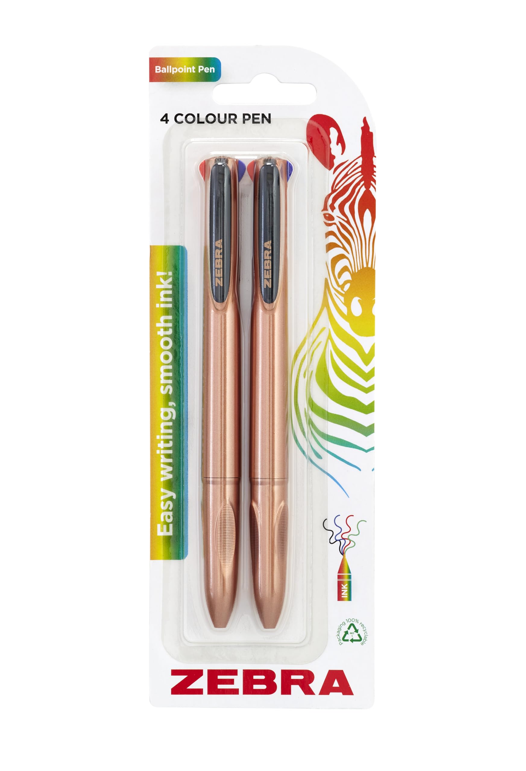 Zebra Pen Z-GRIP 4 Colour Retractable Ballpoint Pens - Rose Gold Barrel | 2 Pack 1