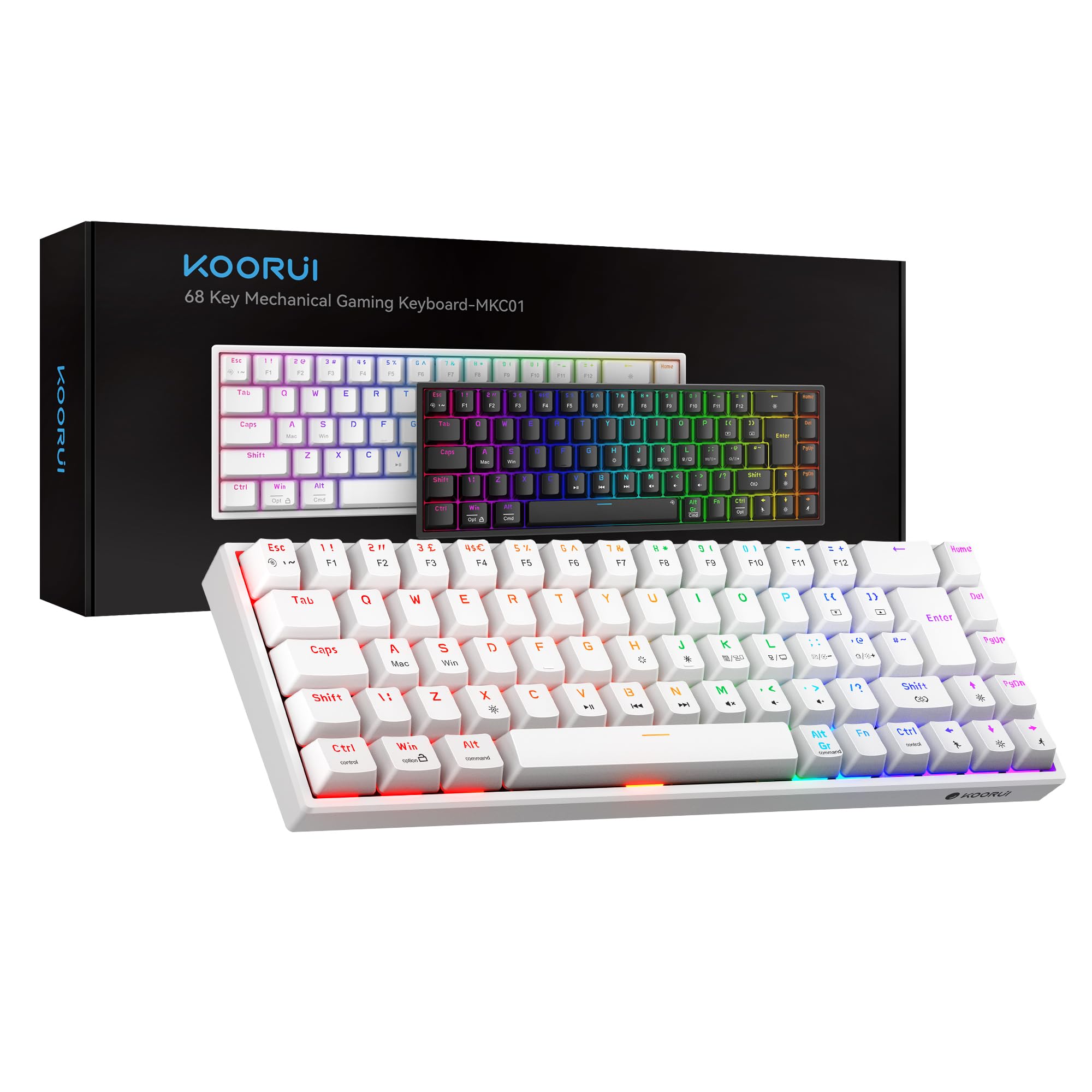 KOORUI 60% Mechanical Gaming Keyboard MKC01, Red Switch, RGB Backlit, Compact 69-Key, Detachable Type-C, Anti-Ghosting, Mac/PC Compatible 14