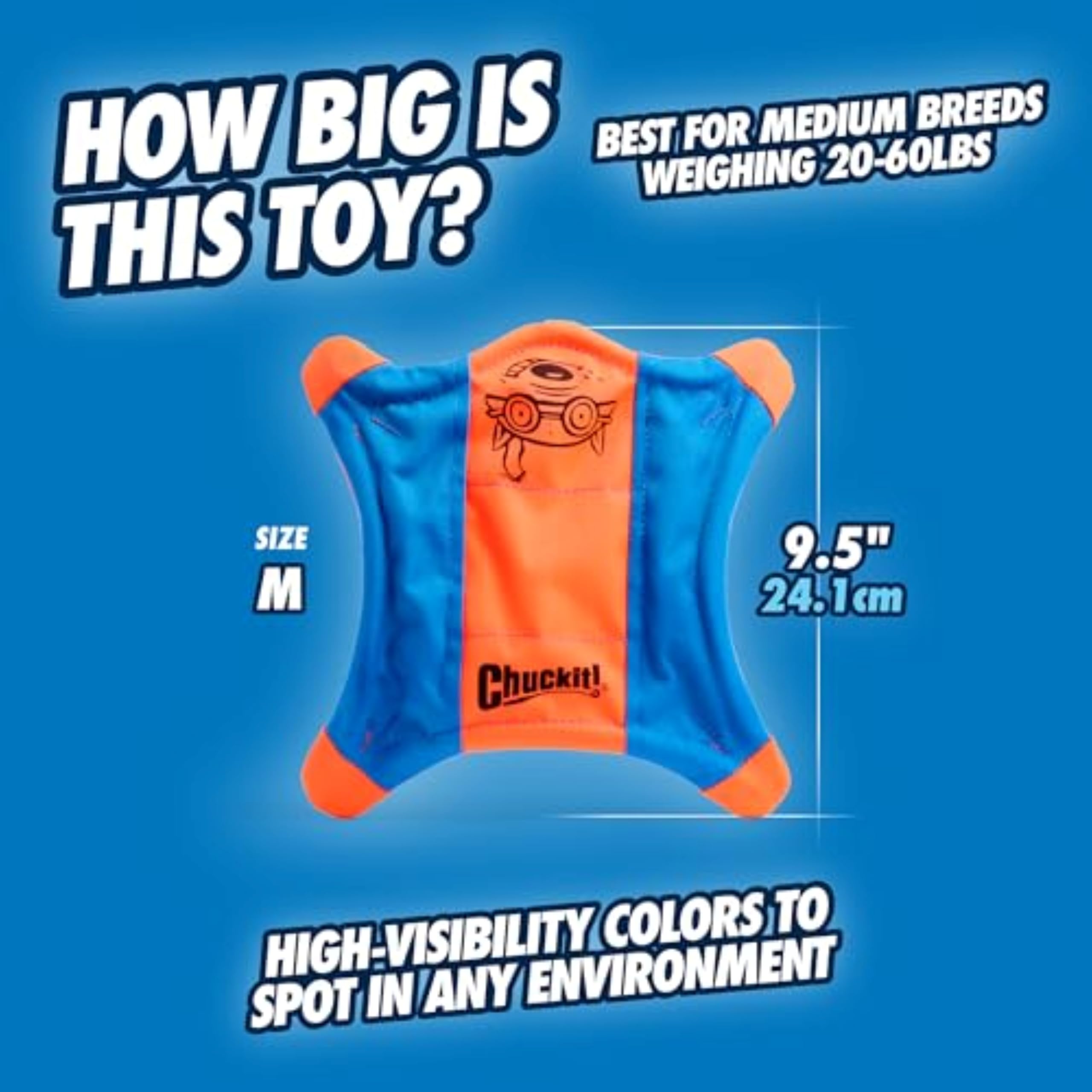 Chuckit! Flying Squirrel Dog Toy - Floating, Glow-in-the-Dark, Medium (10 in) 4