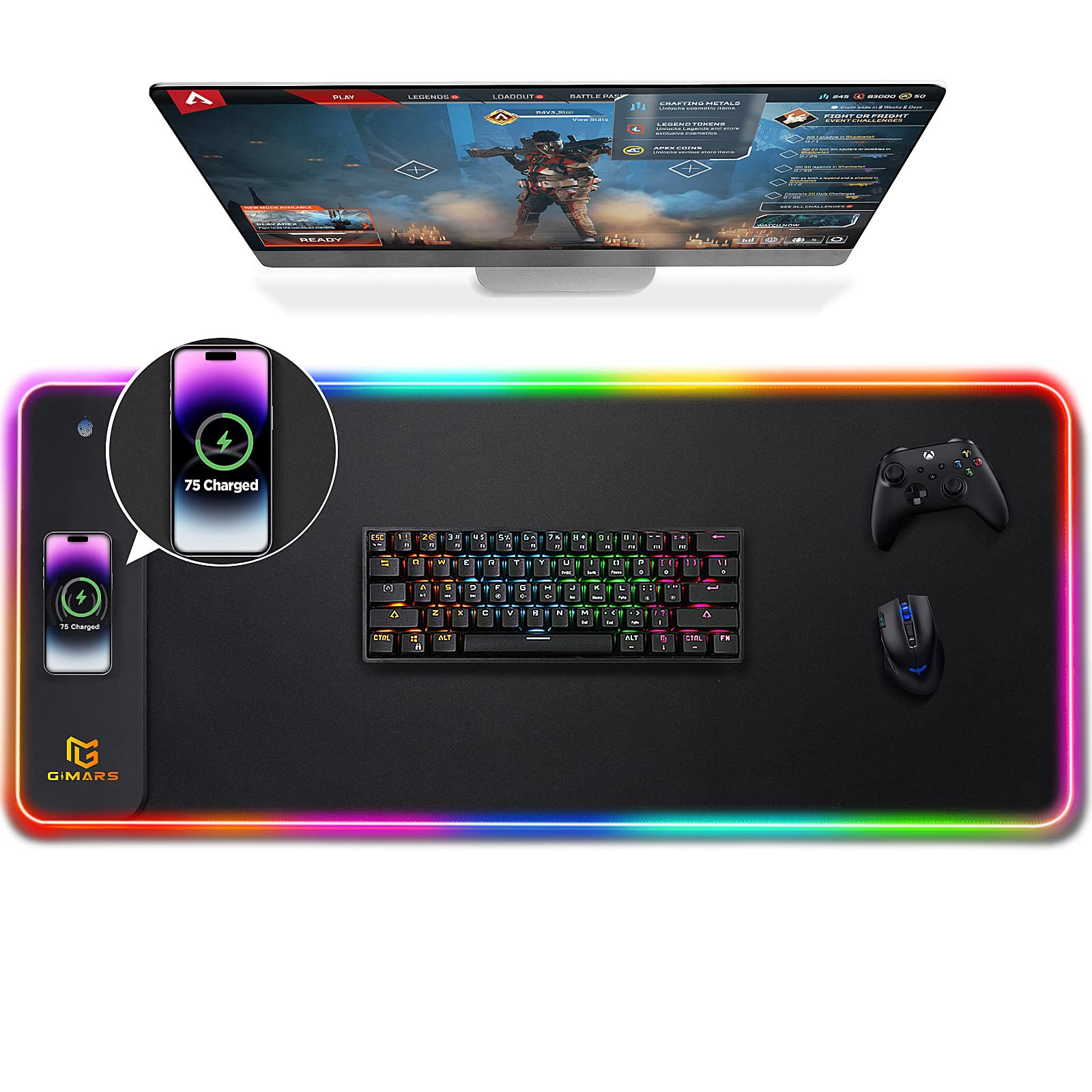 Gimars RGB Gaming Mouse Pad with 15W Wireless Charging, XL Mat 800x300mm 1